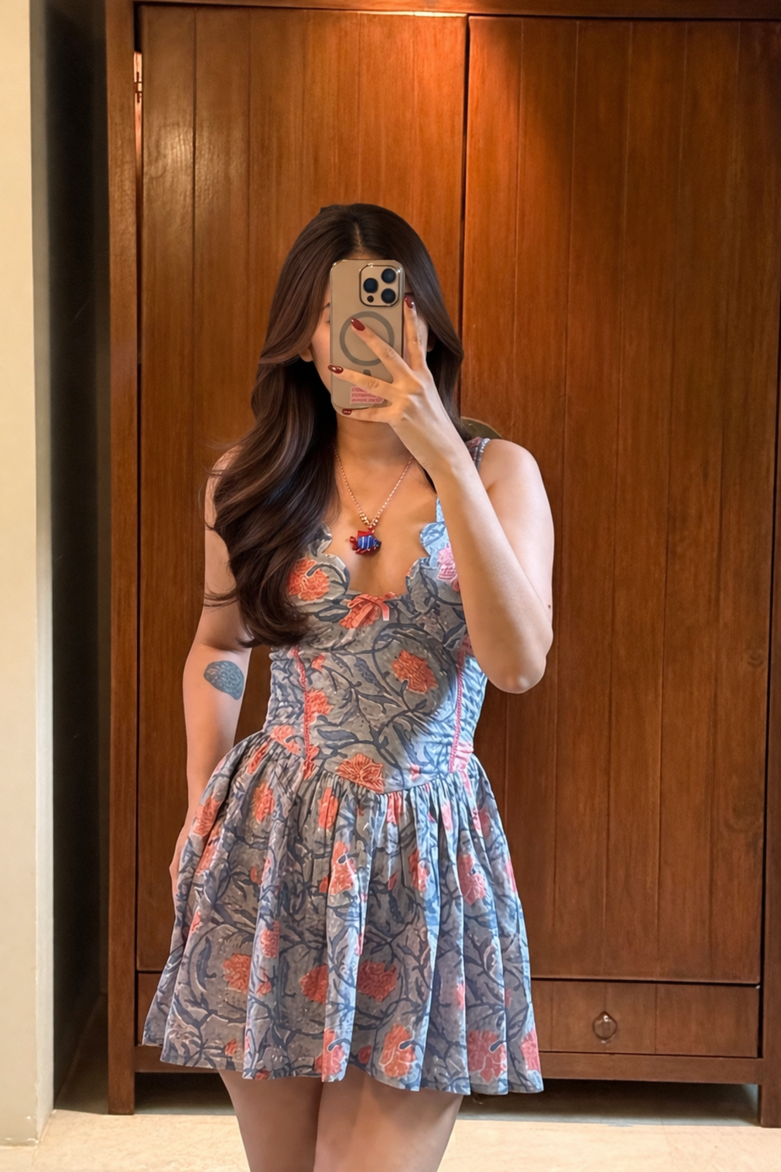 Kylie Blue Printed Cotton Sleeveless Mini Dress