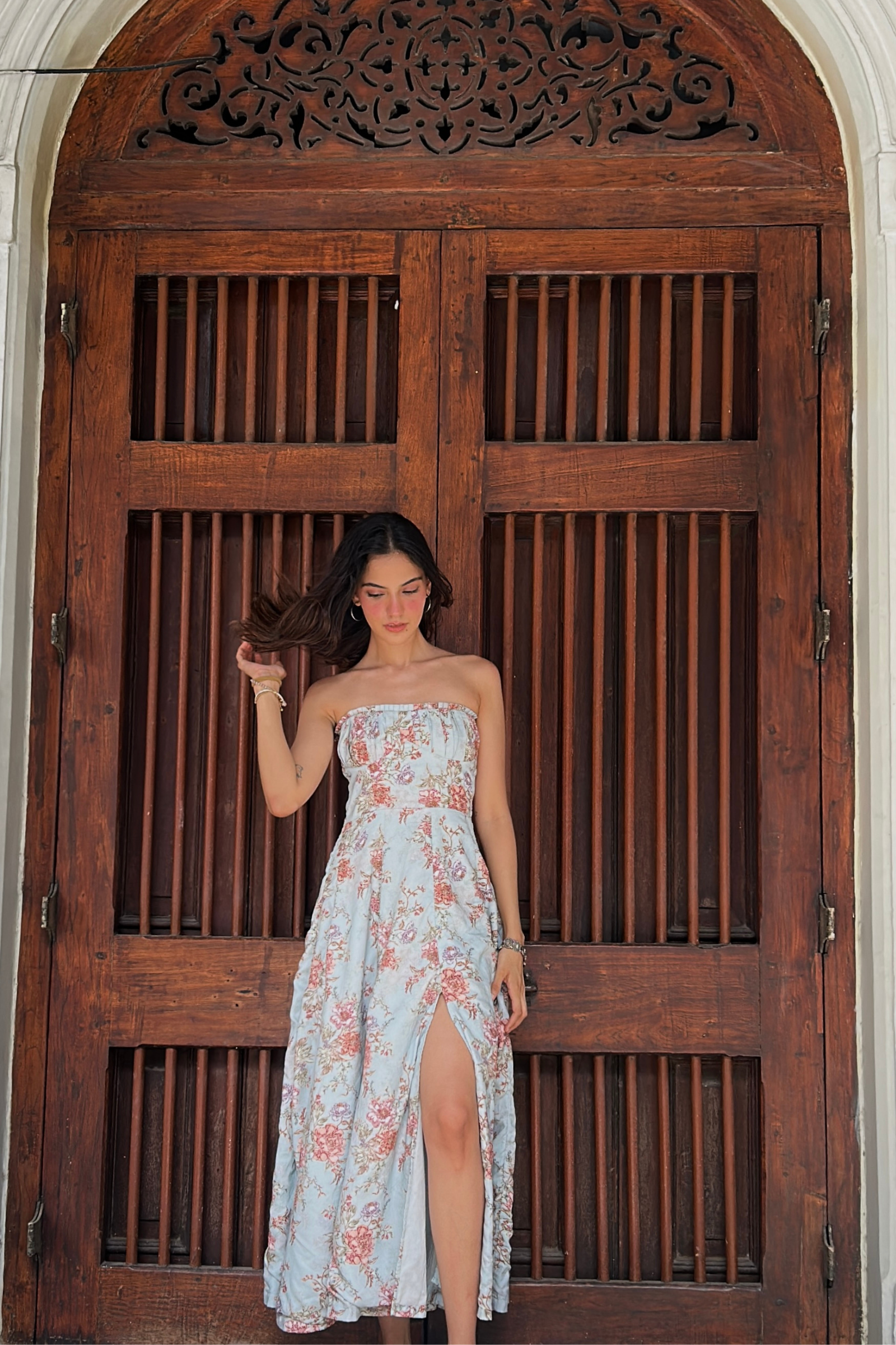 Fiorella Blue Floral Tube Midi Dress