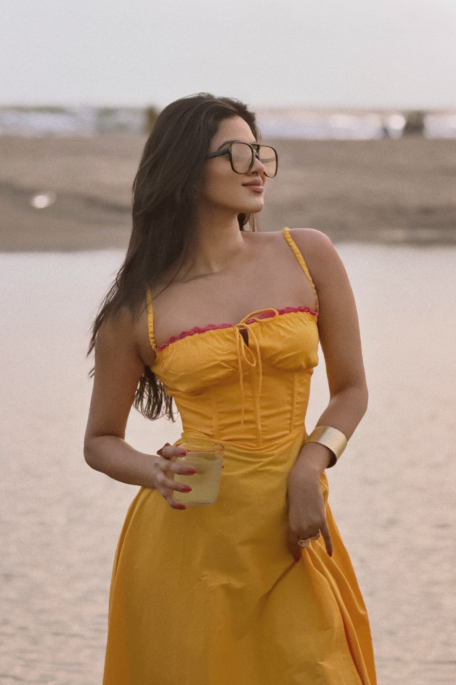 The Sunset Hour Yellow Corset Midi Slit Dress