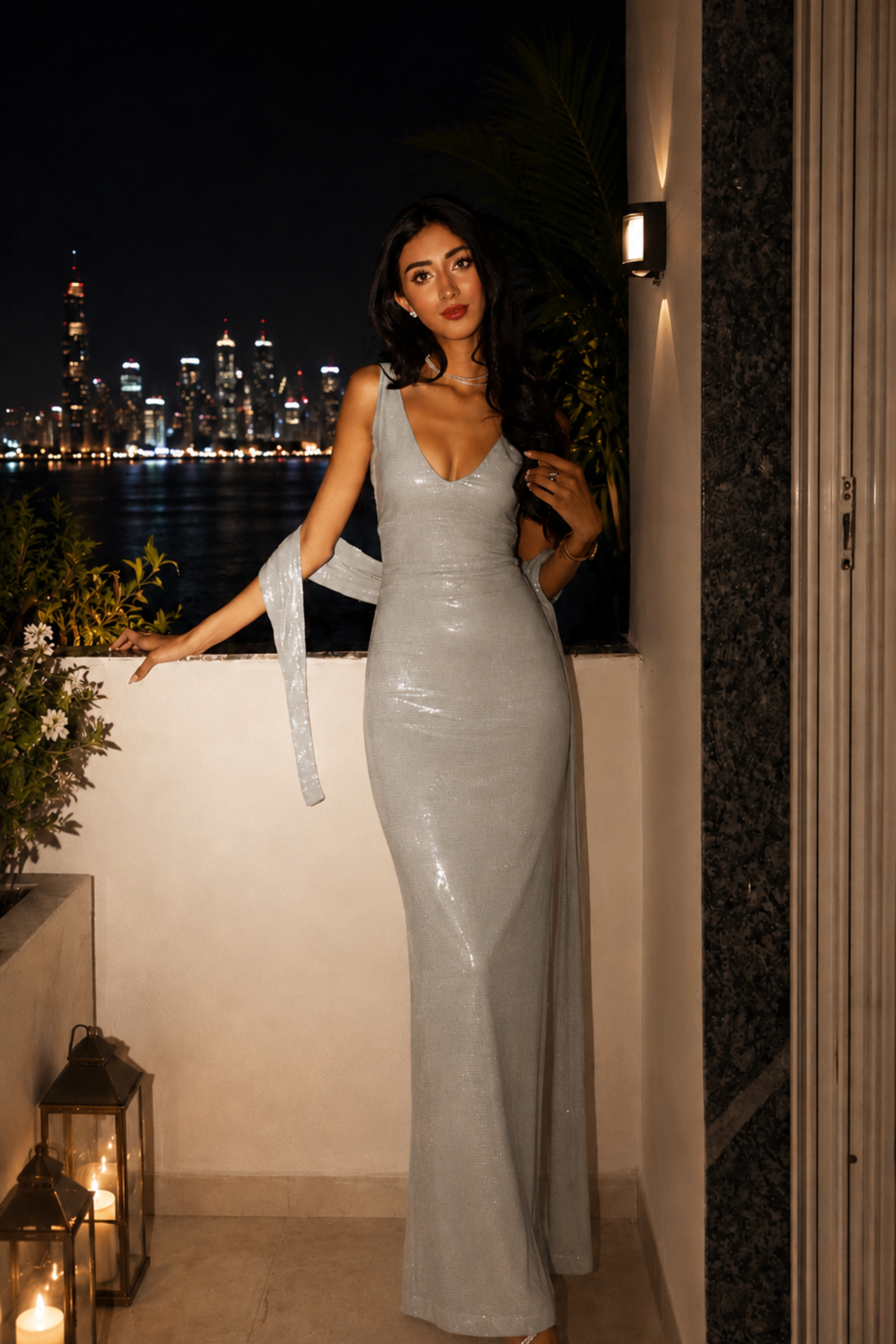 Santorini blue Shimmer Maxi Dress