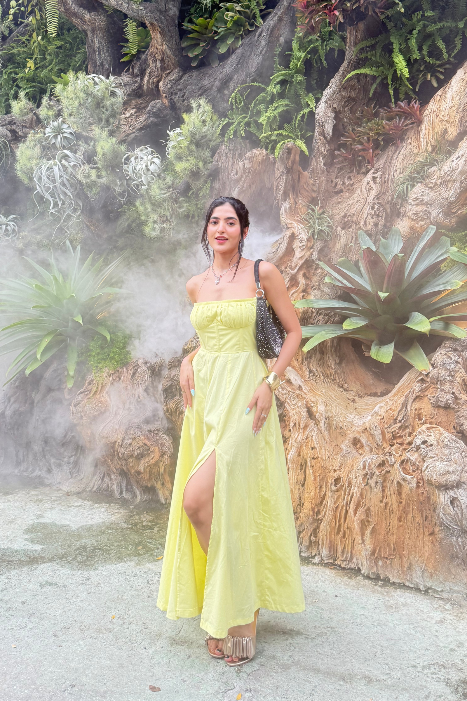 Sorrento Lemon Yellow Corset Tube Midi Dress