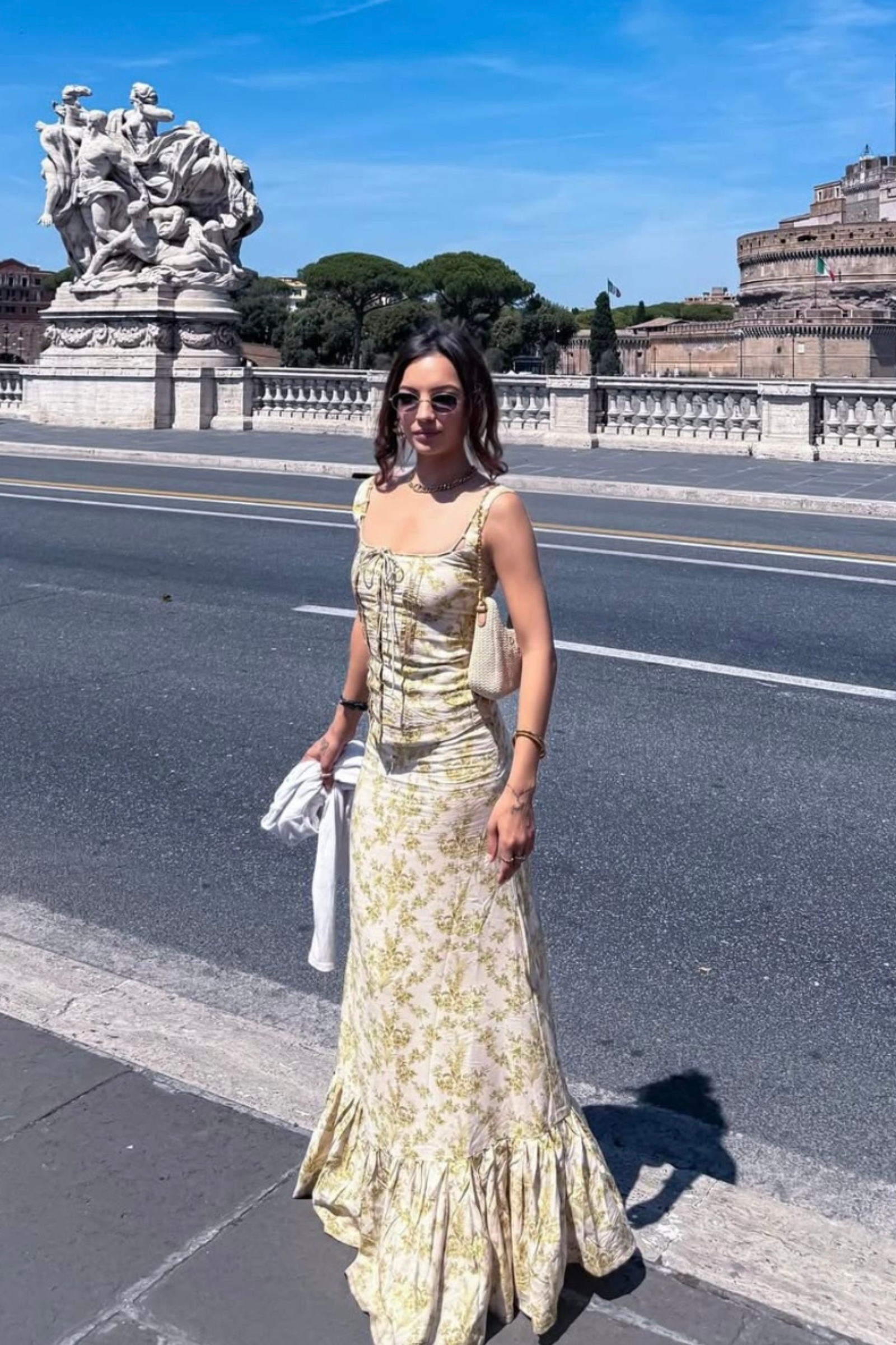 Sierra Cream & Green Cotton Floral Top & Maxi Skirt Set