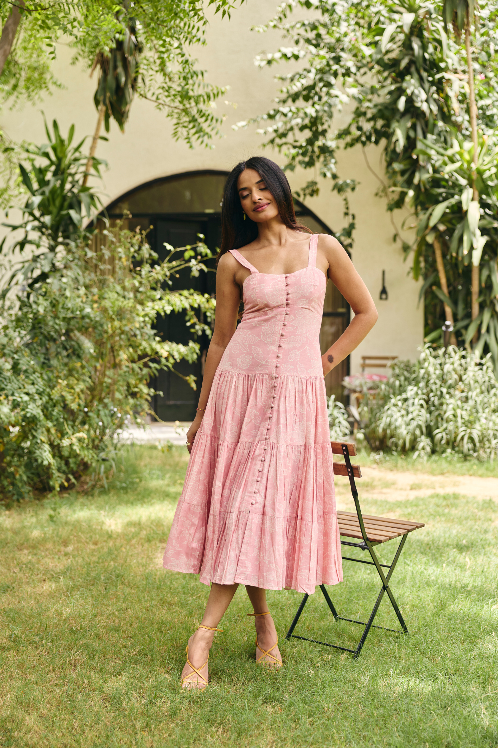 Havana Pink pleated midi dress