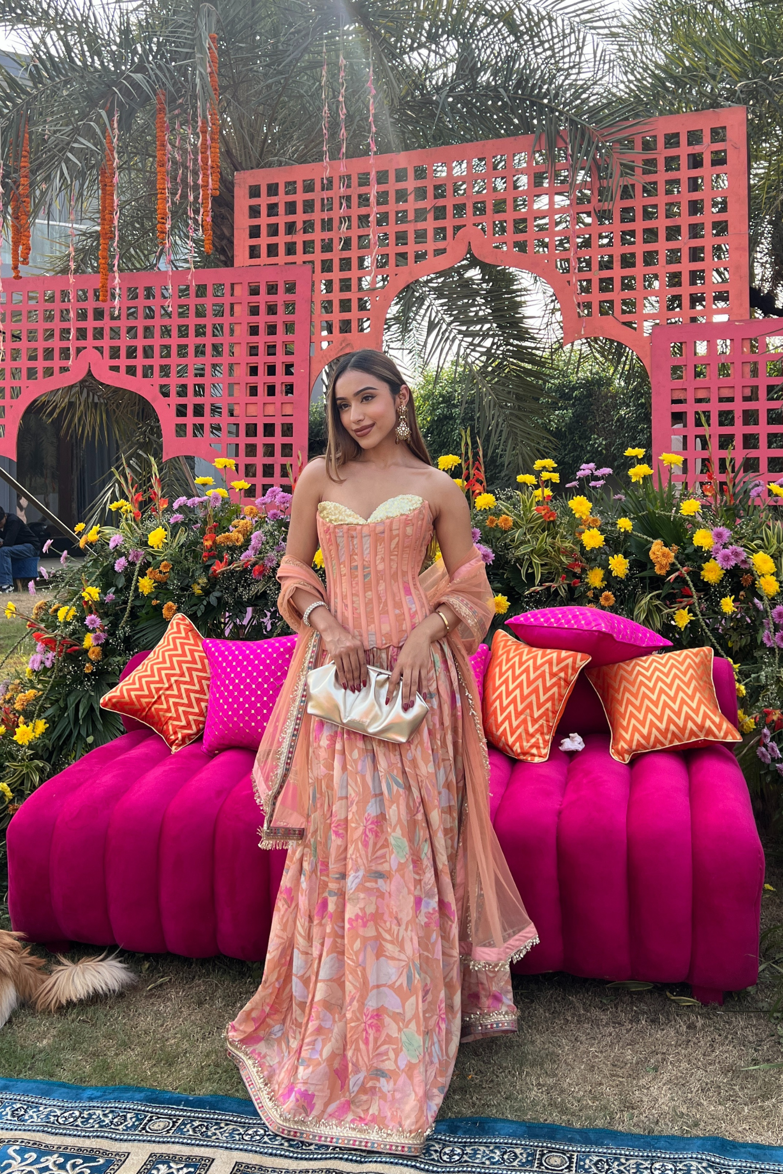 Alina Peach Sequinned Corset Muslin Lehenga Set