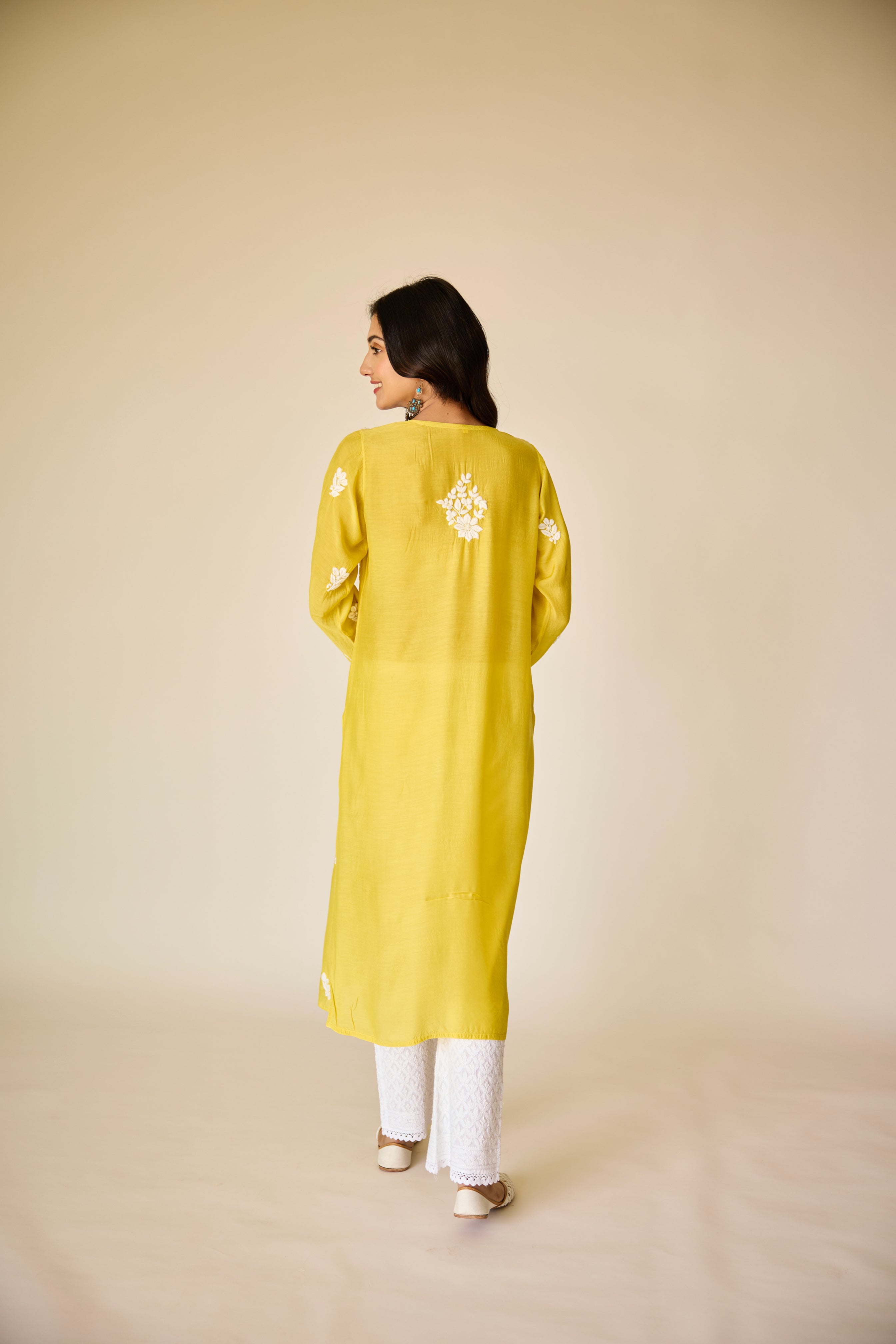 Sofiya Yellow Muslin Hand Embroidered Chikankari Kurta