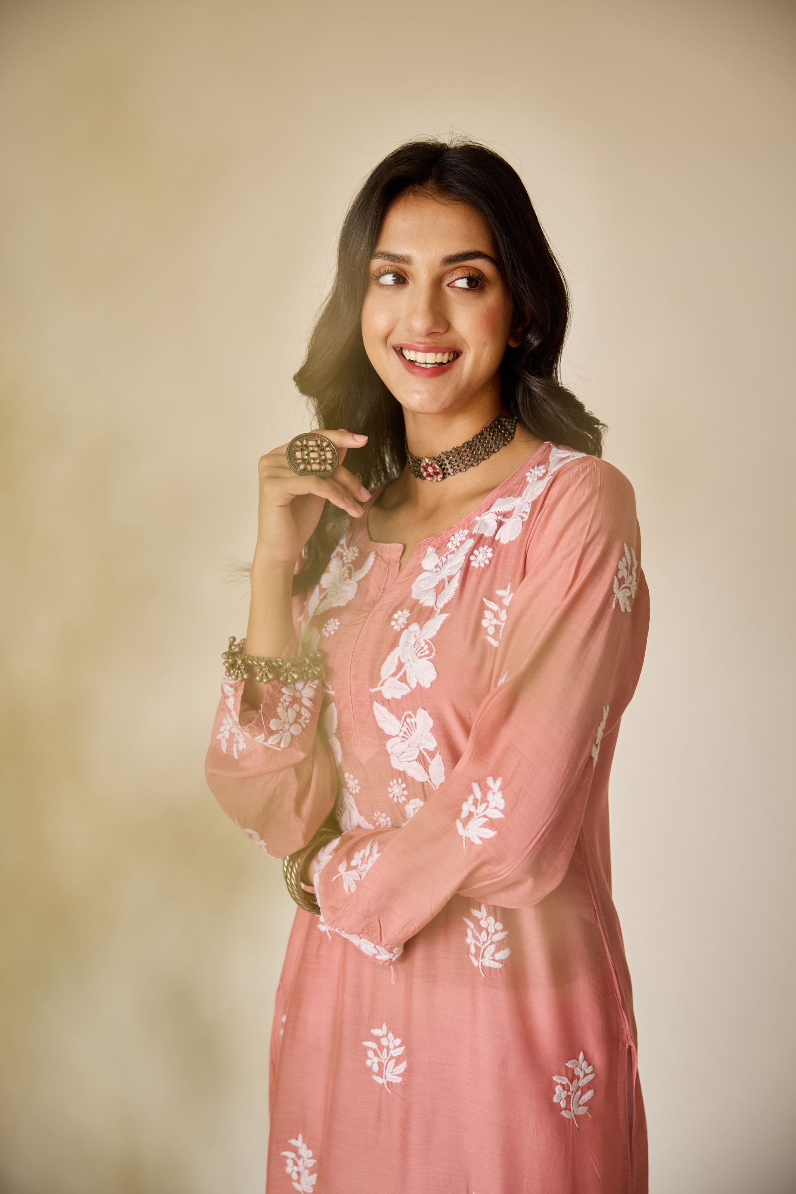Sumaiya Rust Pink Muslin Hand Embroidered Chikankari Kurta