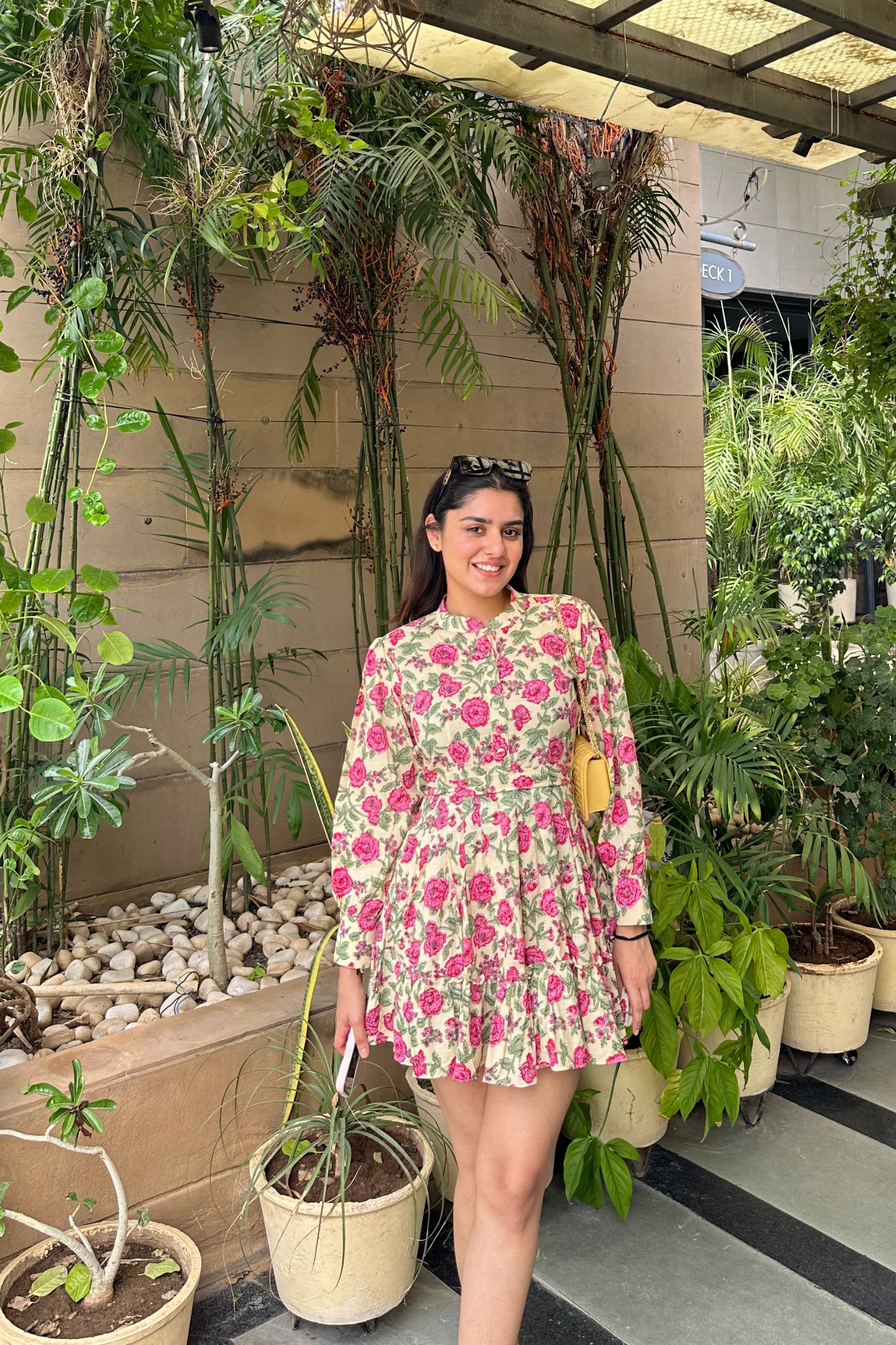 Kikki Yellow Printed Cotton Collared Dress