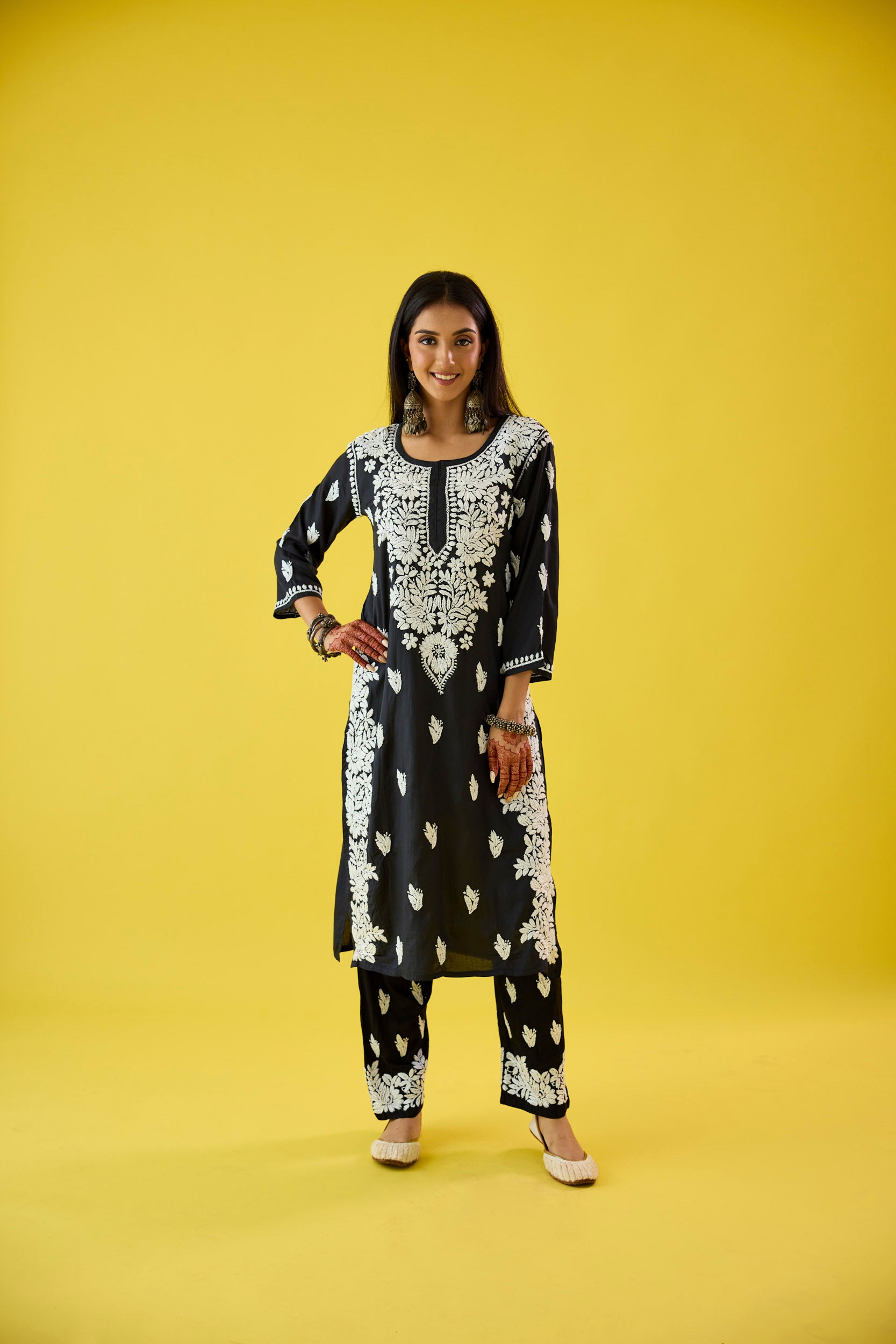 Raima Black Modal Hand Embroidered Chikankari Kurta & Pant Set