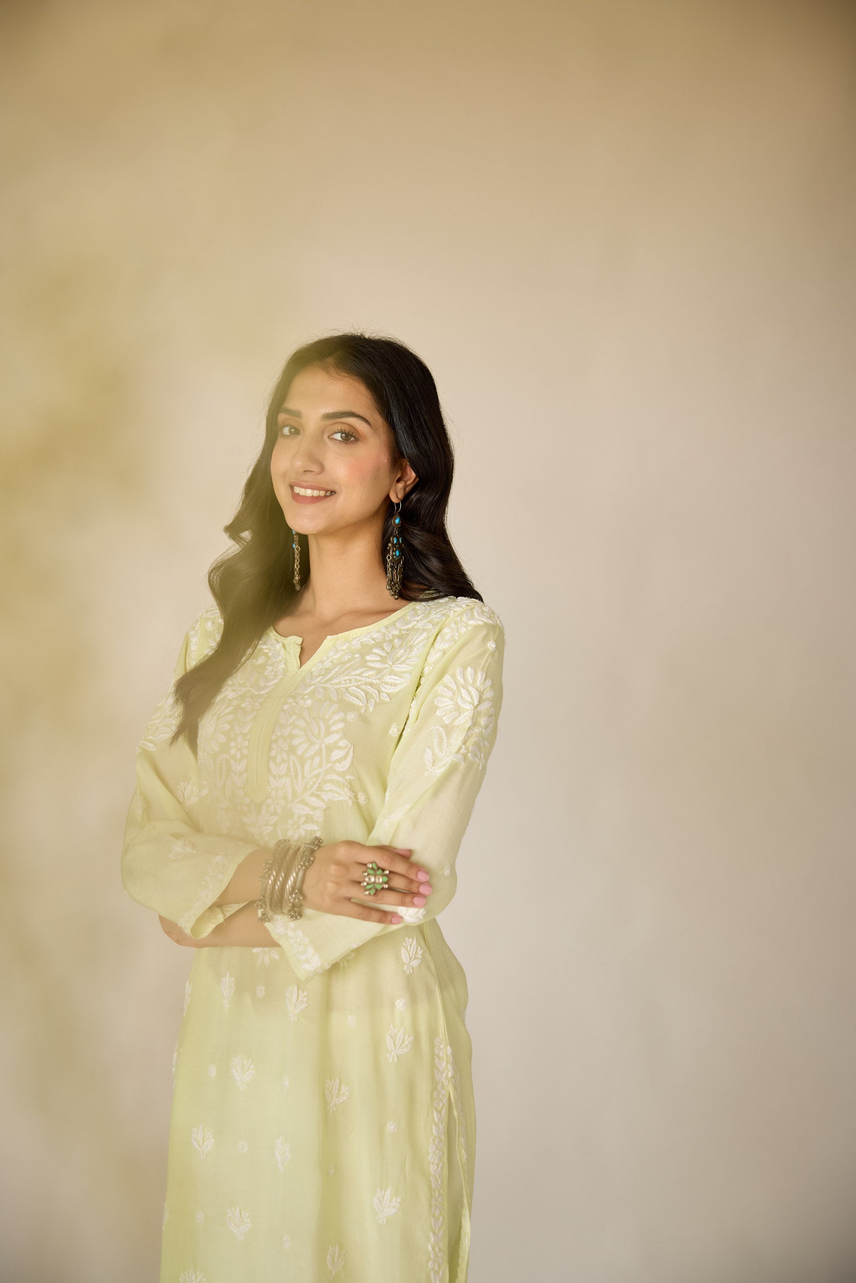 Raha Lime Green Muslin Hand Embroidered Chikankari Kurta
