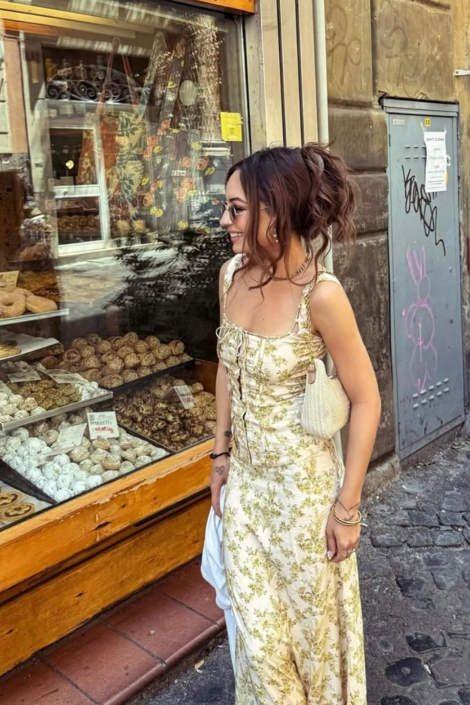 Sierra Cream & Green Cotton Floral Top & Maxi Skirt Set