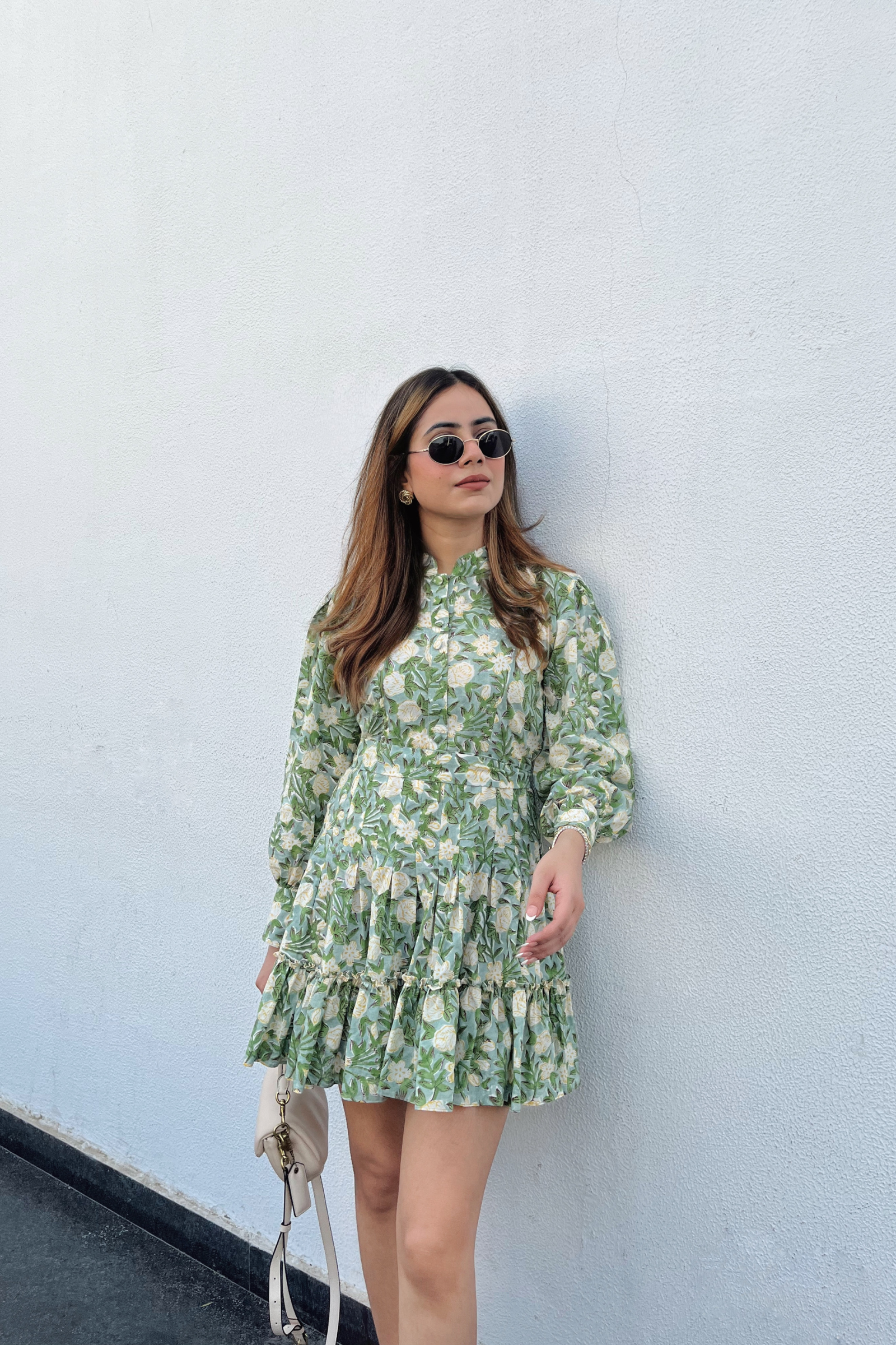 Cowper Green & Yellow Printed Cotton Collared Dress