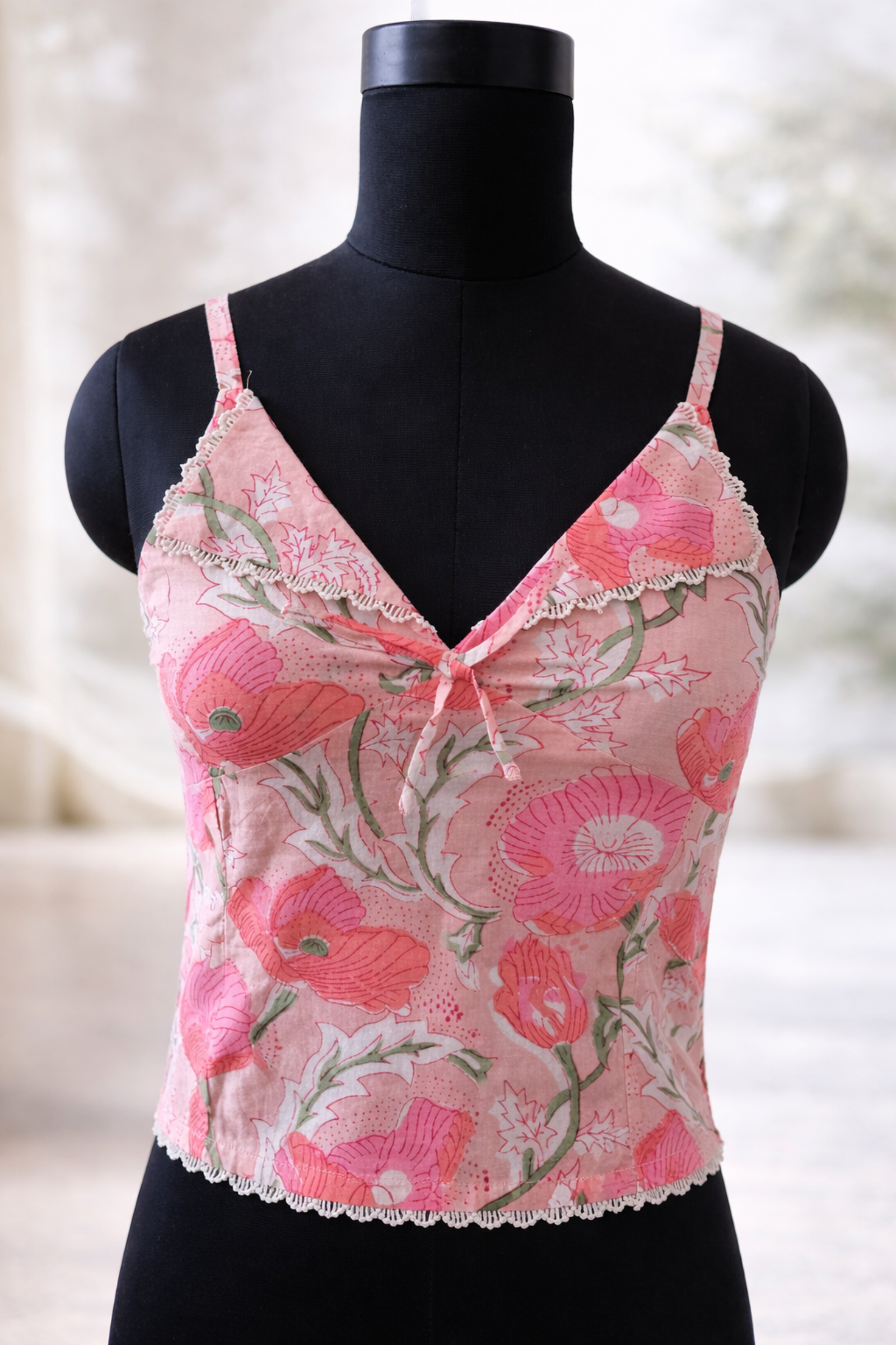 Shelly Pink Floral Sleeveless Cotton Top