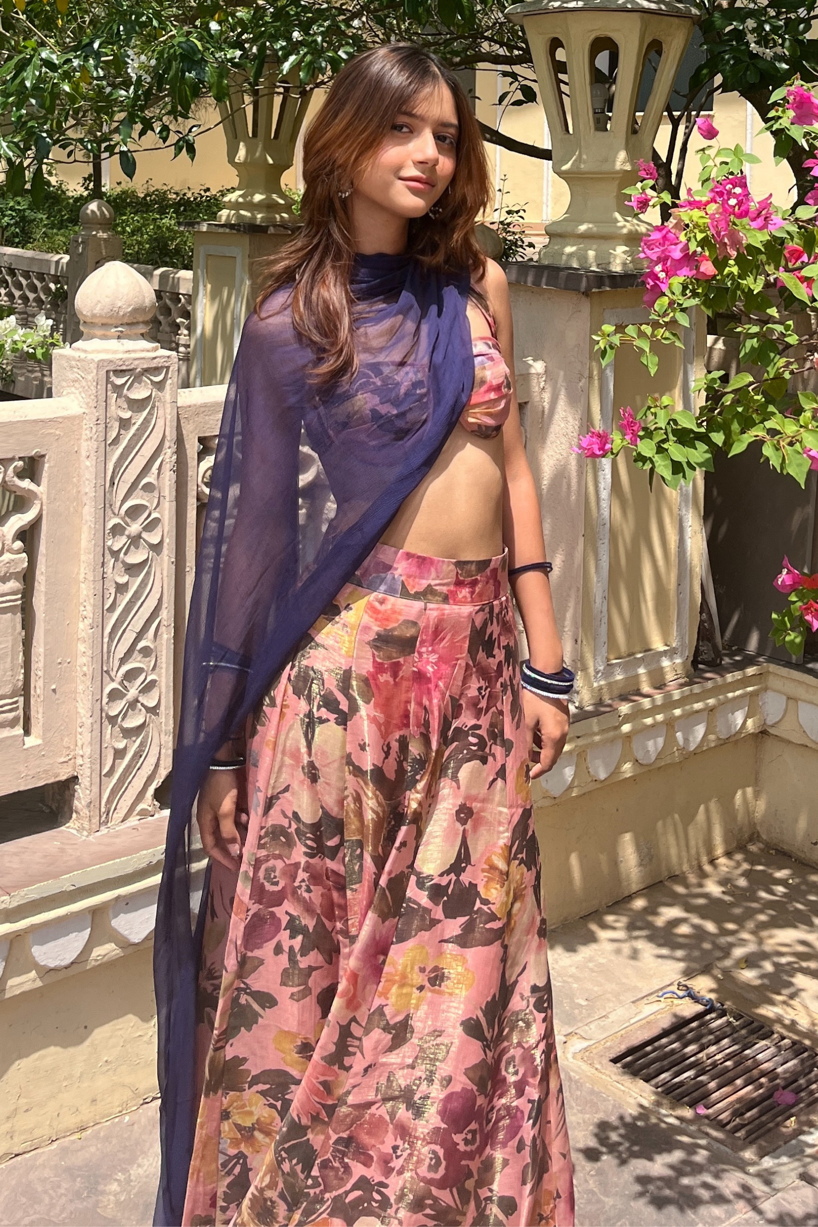 Hina Pink & Violet Tissue Lehenga Set