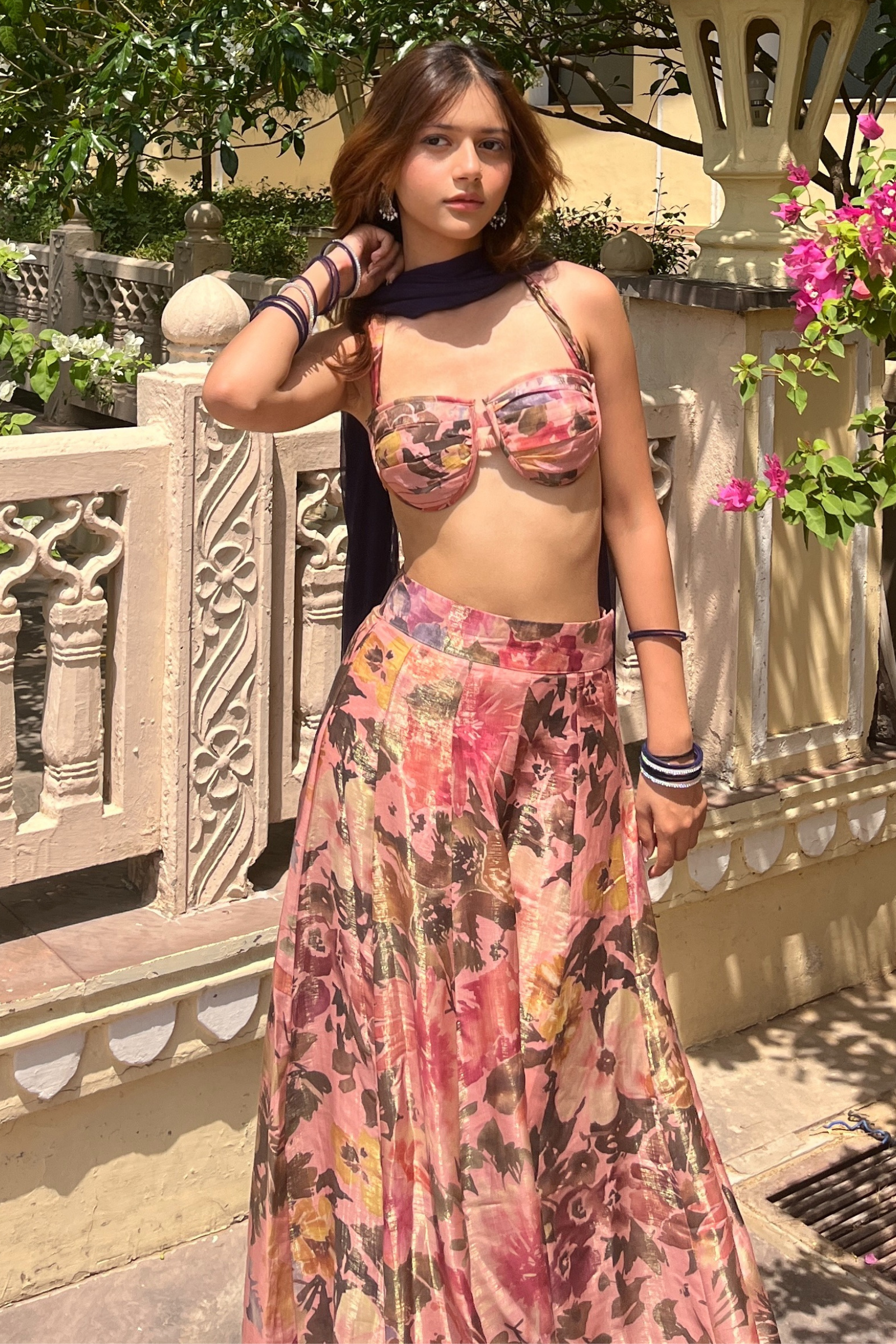 Hina Pink & Violet Tissue Lehenga Set
