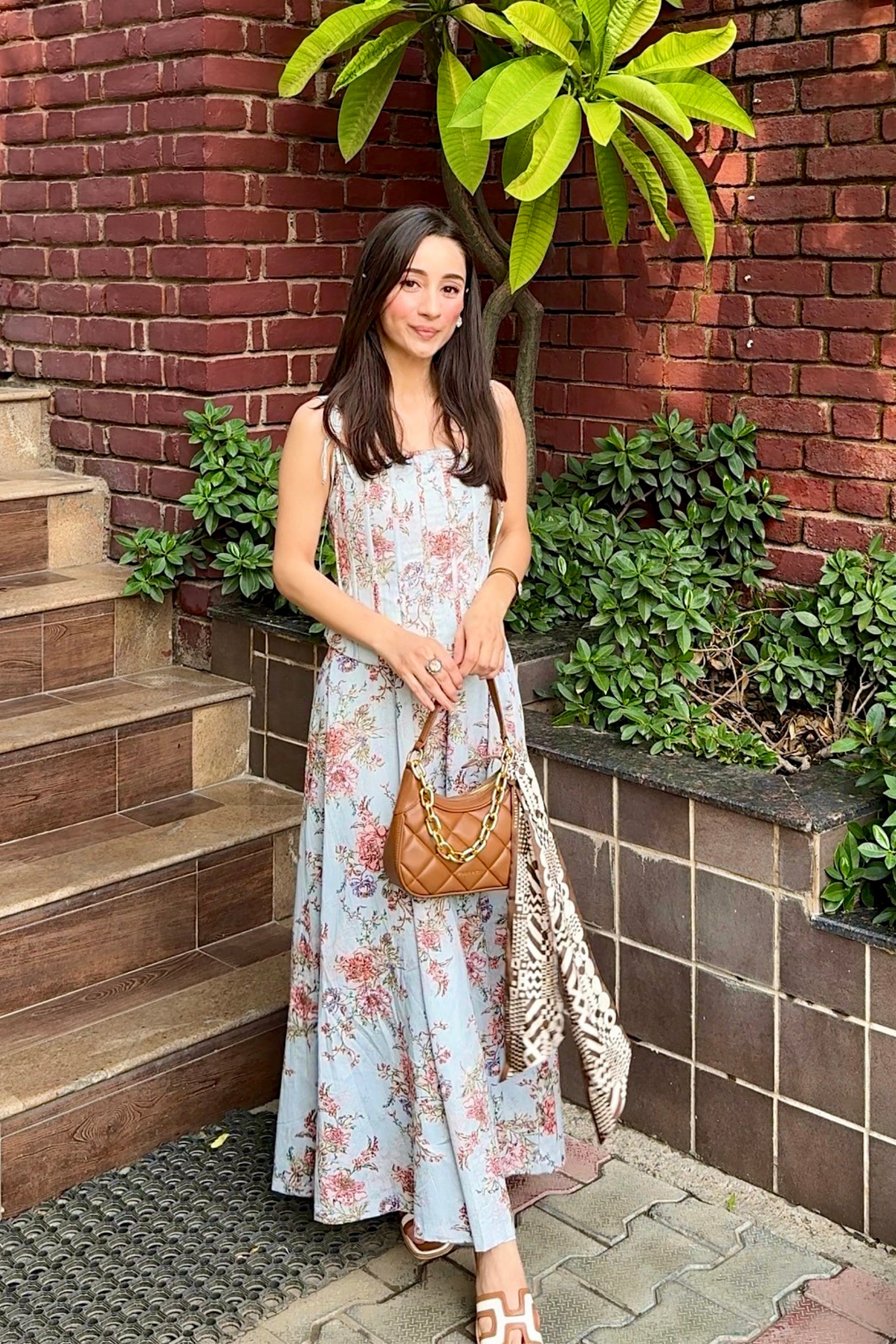 Emily Blue Floral Midi Dress with Corset Jacket