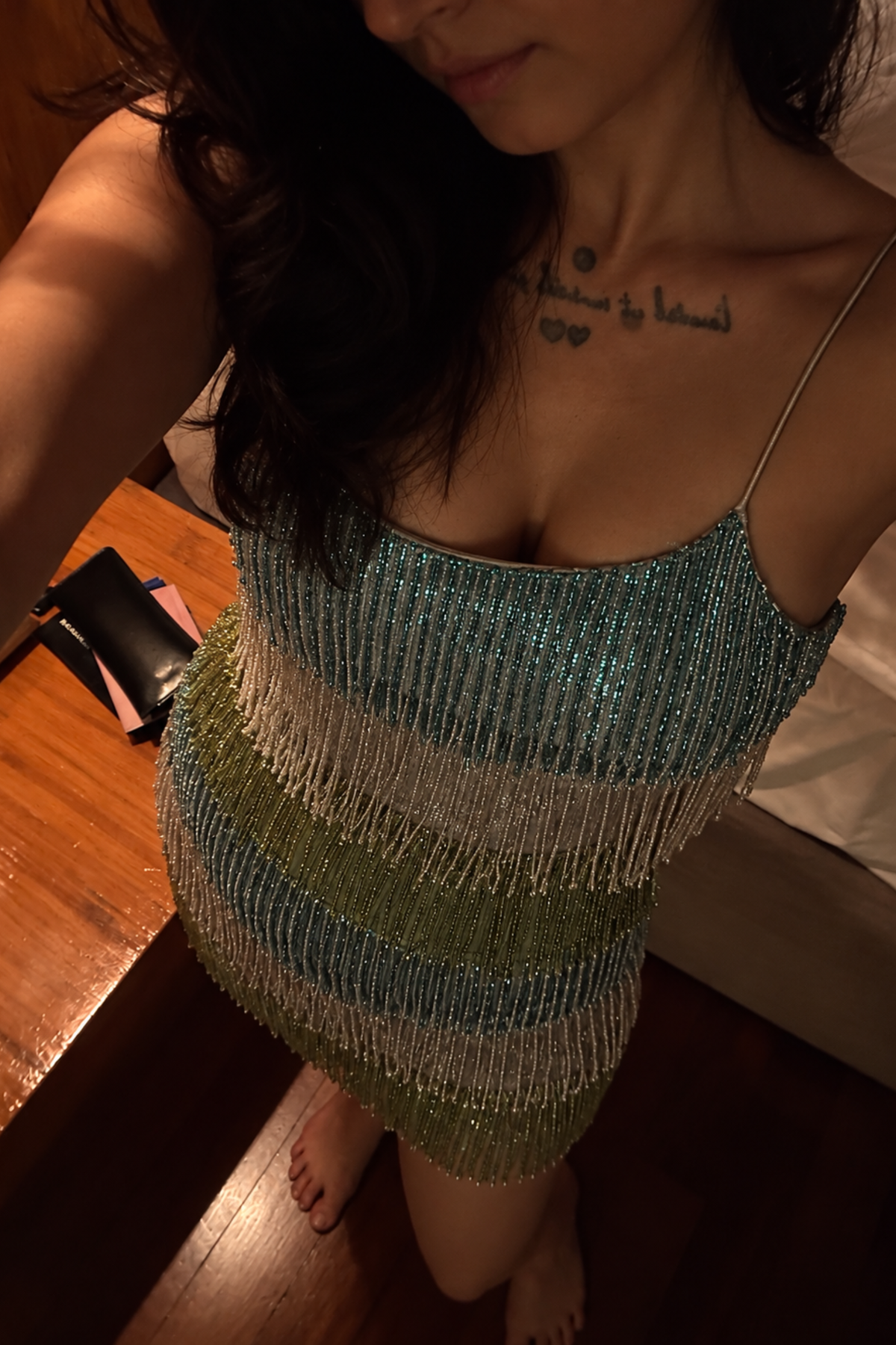 Mykonos Blue Fringe Embellished Mini Dress