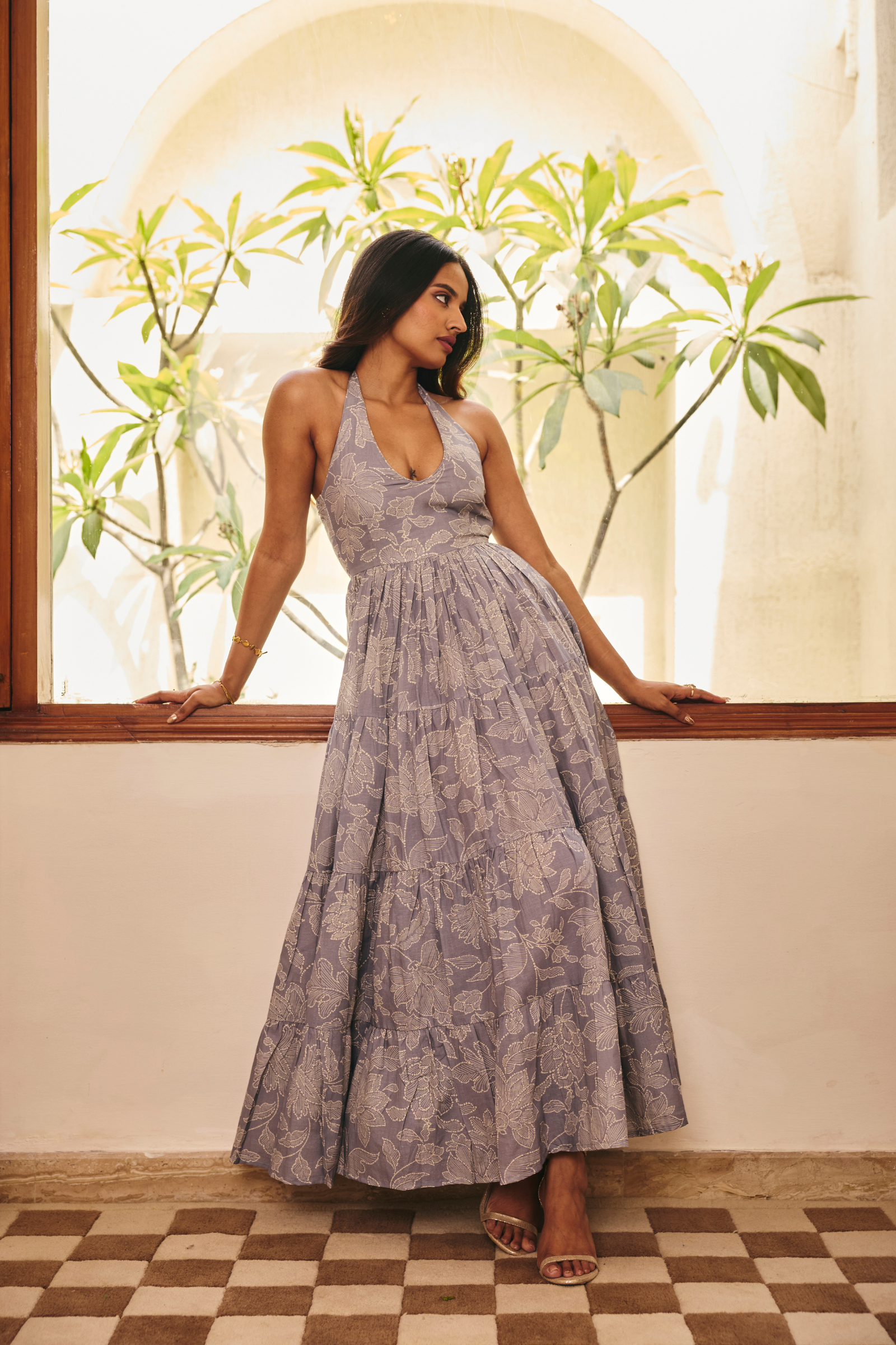 Jodhpur Blue Halter Maxi Dress