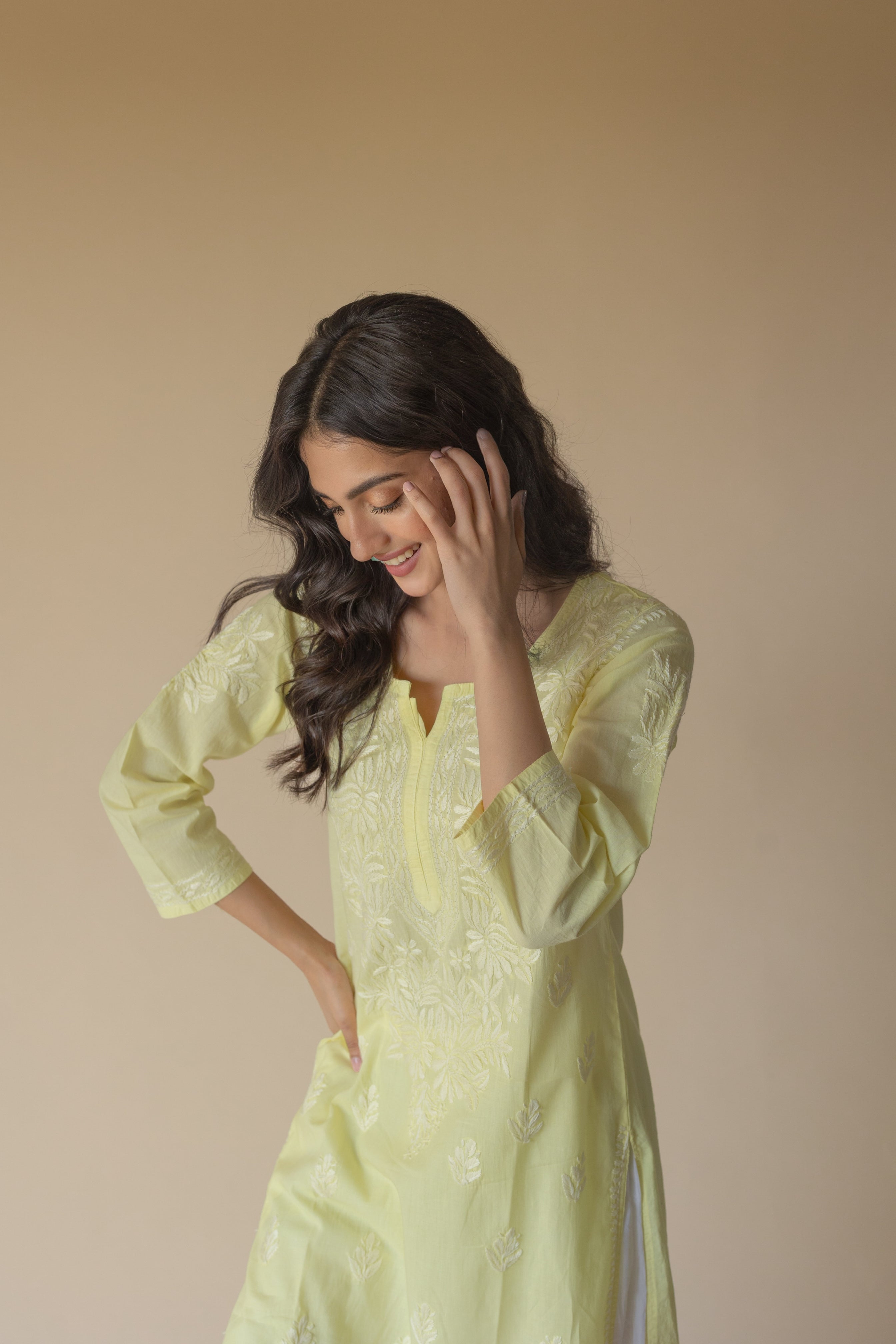 Zeenat Cotton Yellow Hand Embroidered Chikankari Kurta
