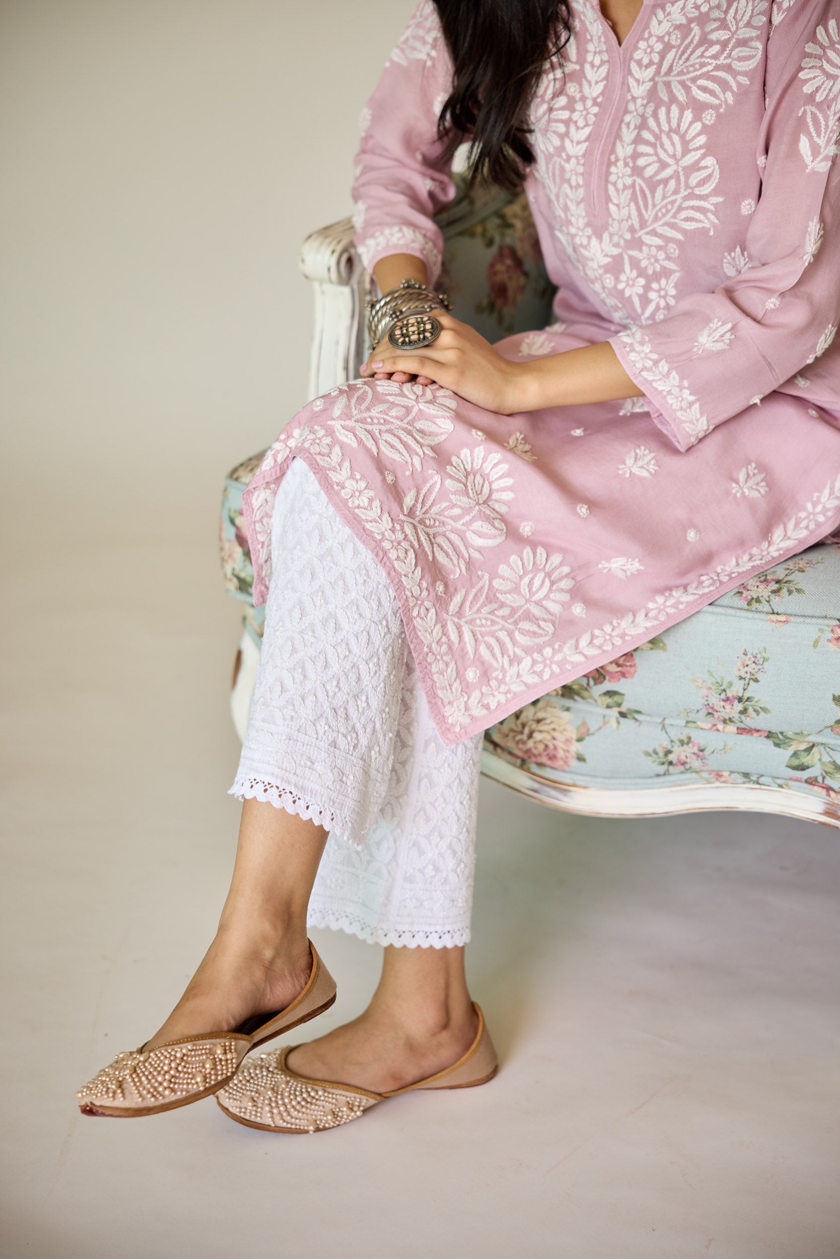 Zoya White Cotton Hand Embroidered Chikankari Pallazo