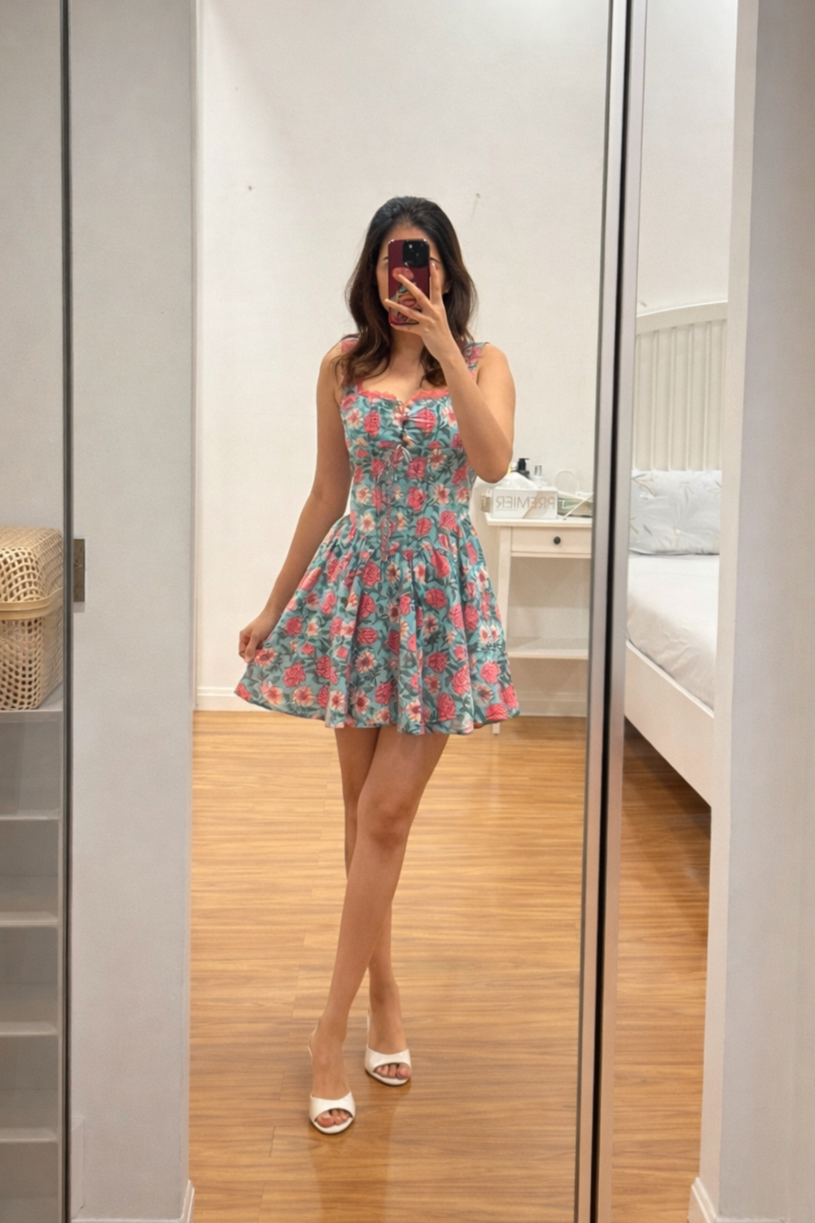 Kris Blue Printed Cotton Sleeveless Mini Dress