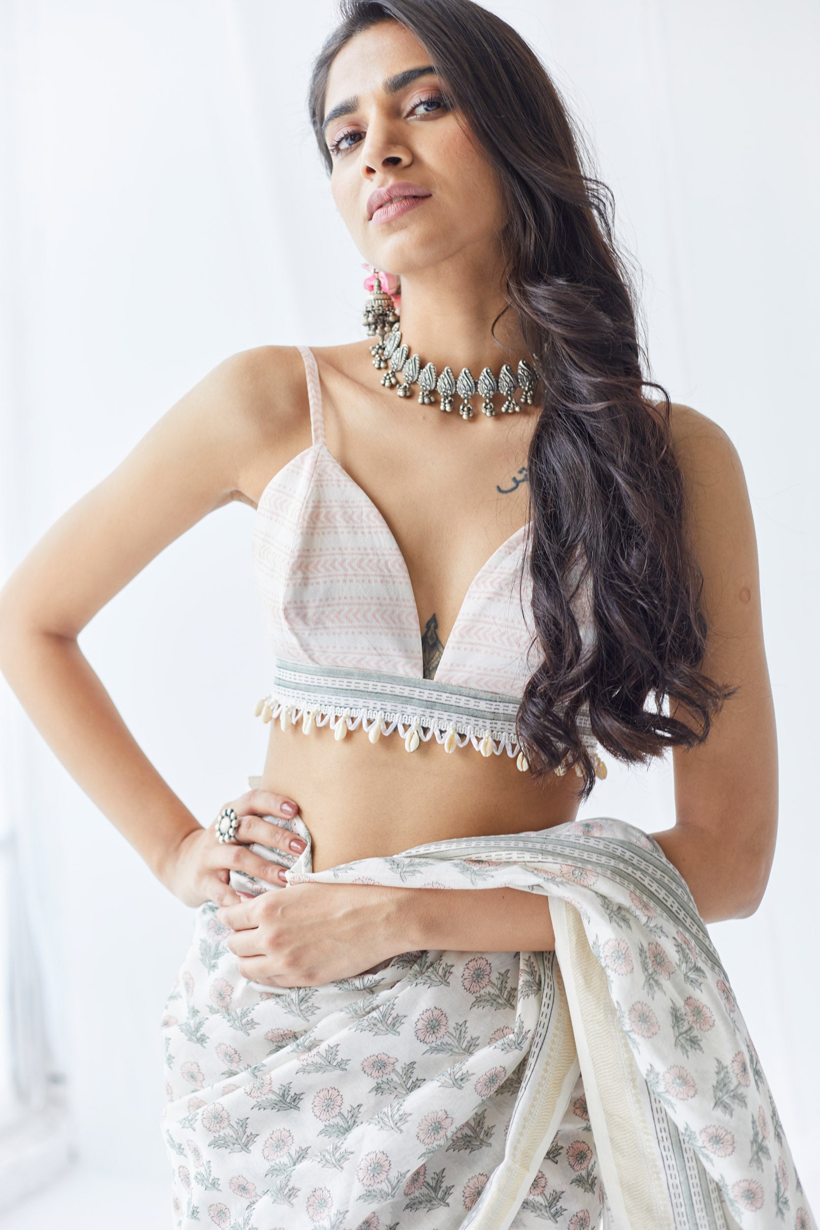 Nazma White Printed Chanderi Silk Saree