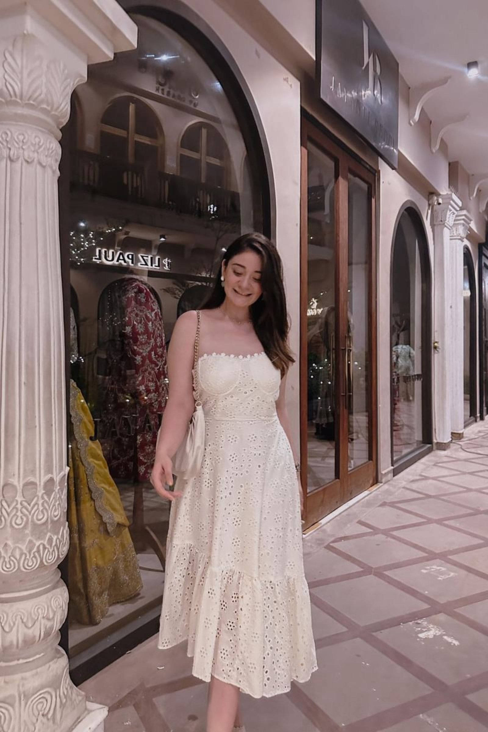 Ophelia Off-White Schiffli Midi Dress