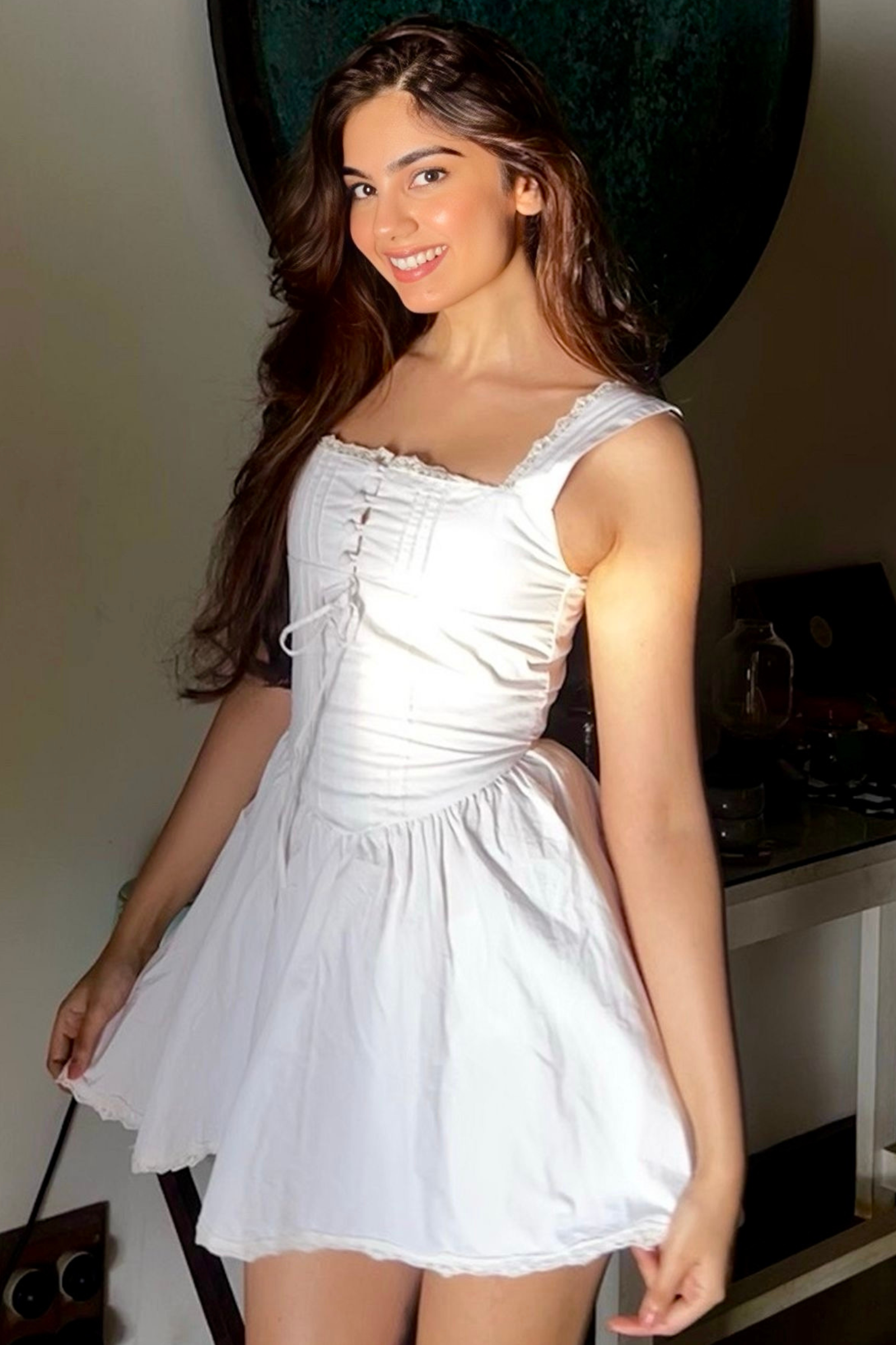 Bellina White Lace Poplin Mini Dress