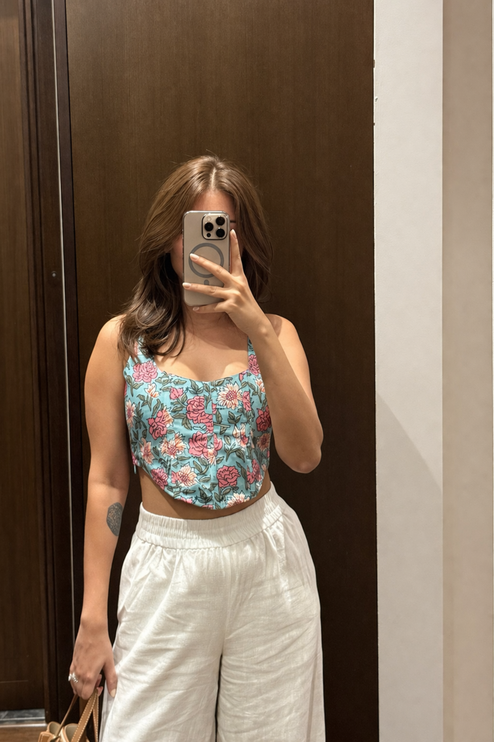 Diana Blue & Pink Cotton Corset Top