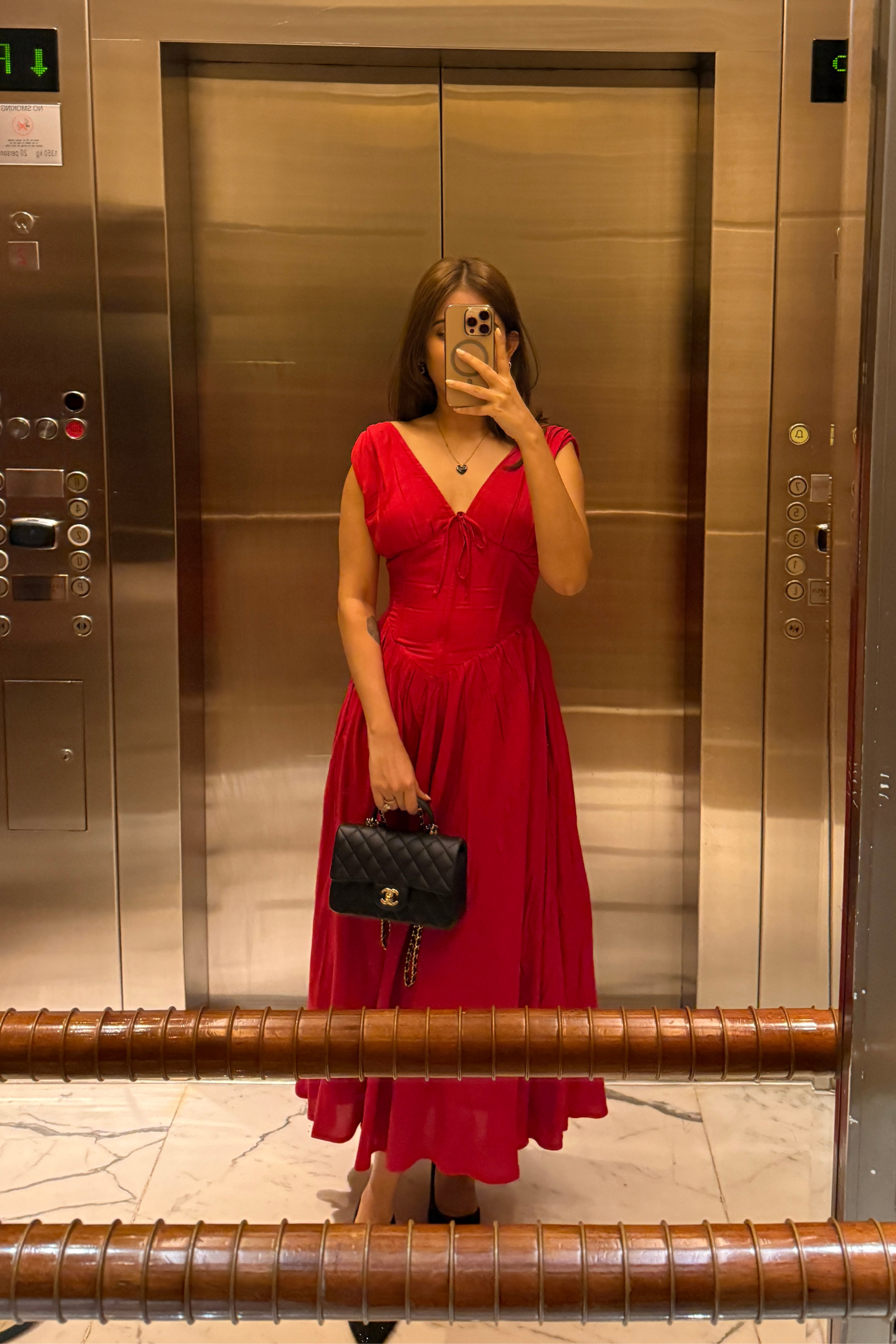 Dolce Cherry Red V-Neck Corset Midi Dress