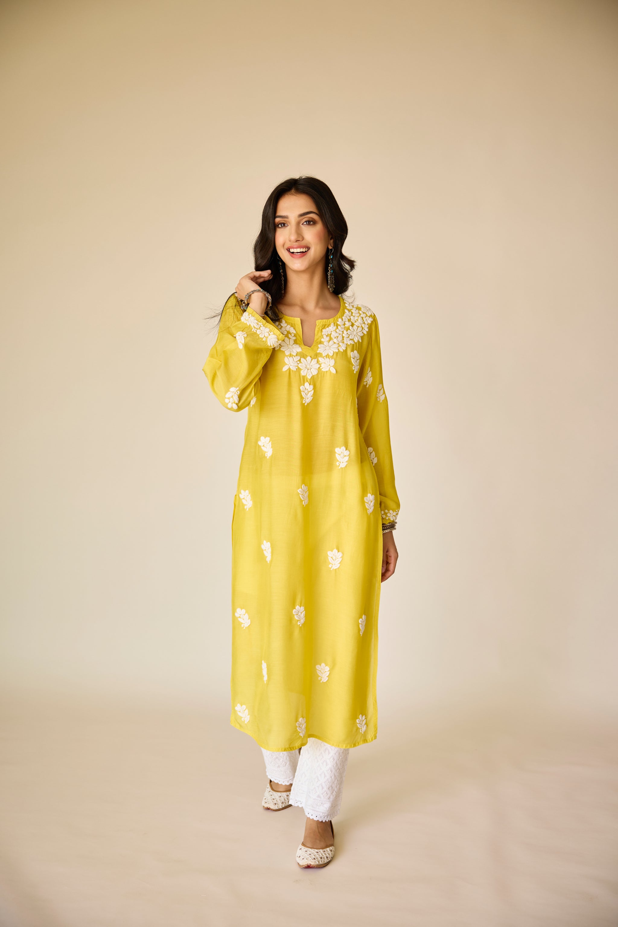 Hand Embroidery Chikankari Muslin Kurta Pant set - Black