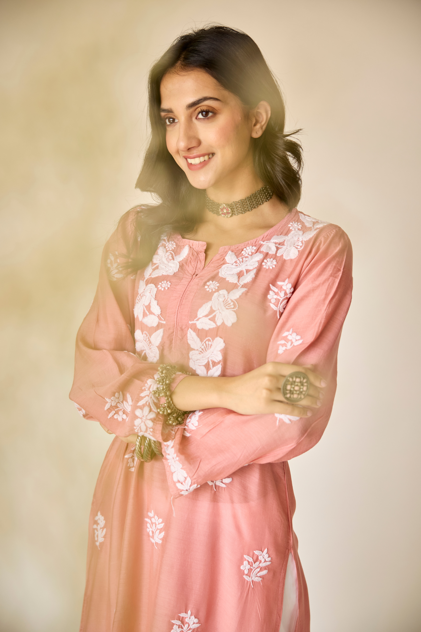 Sumaiya Rust Pink Muslin Hand Embroidered Chikankari Kurta