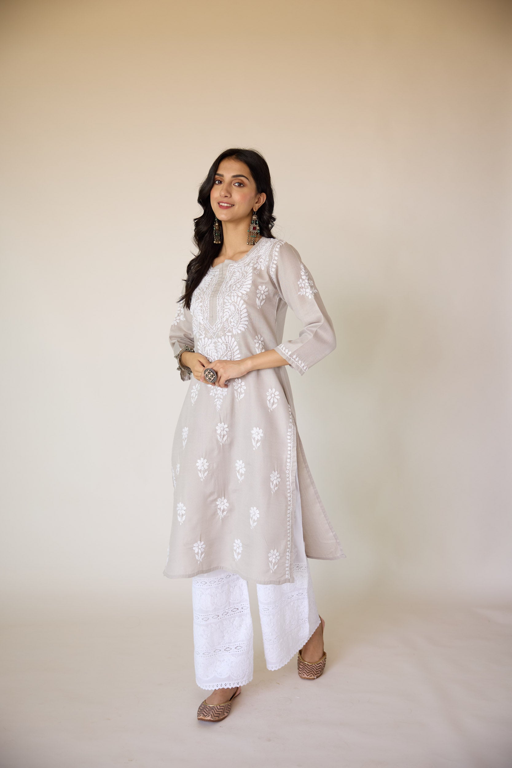 Hafsa Grey Hand Embroidered Chikankari Kurta