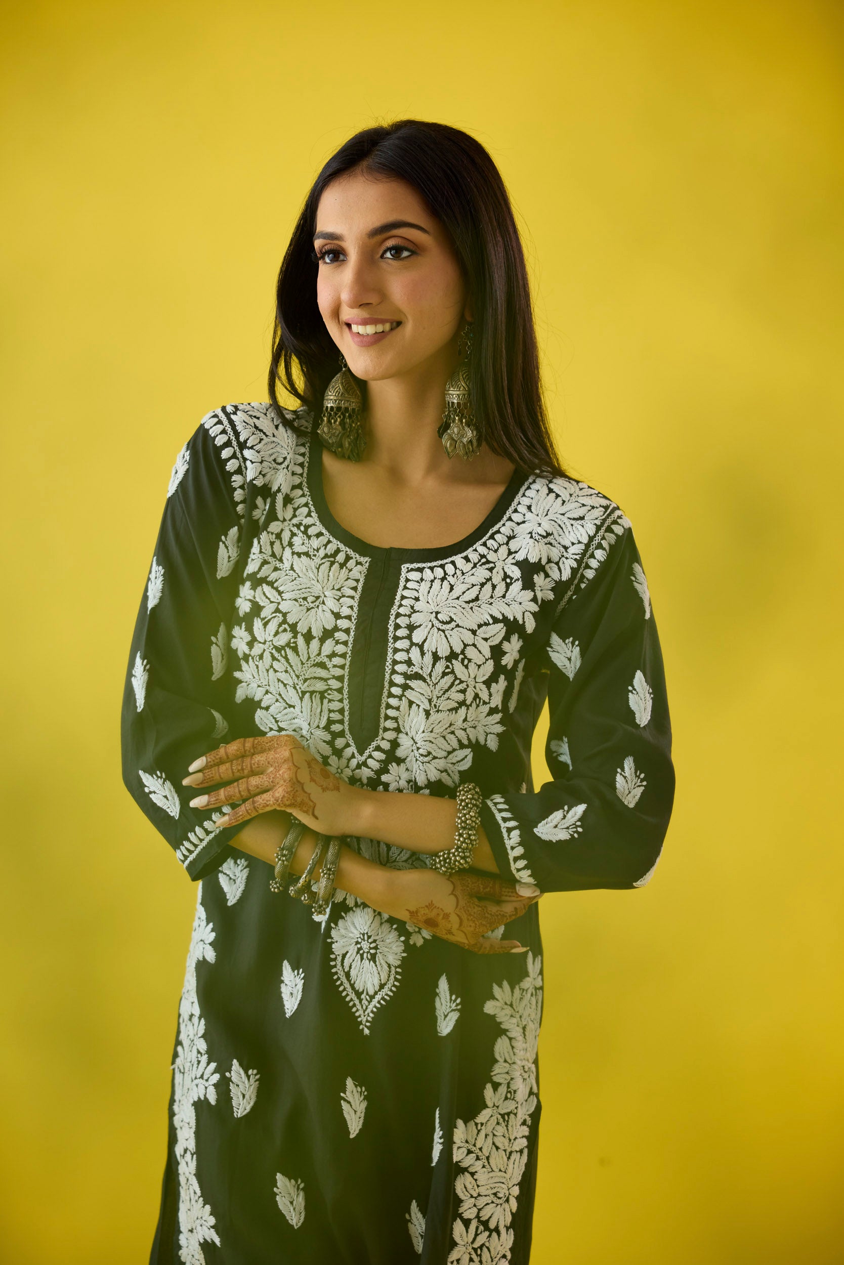 Raima Black Modal Hand Embroidered Chikankari Kurta & Pant Set