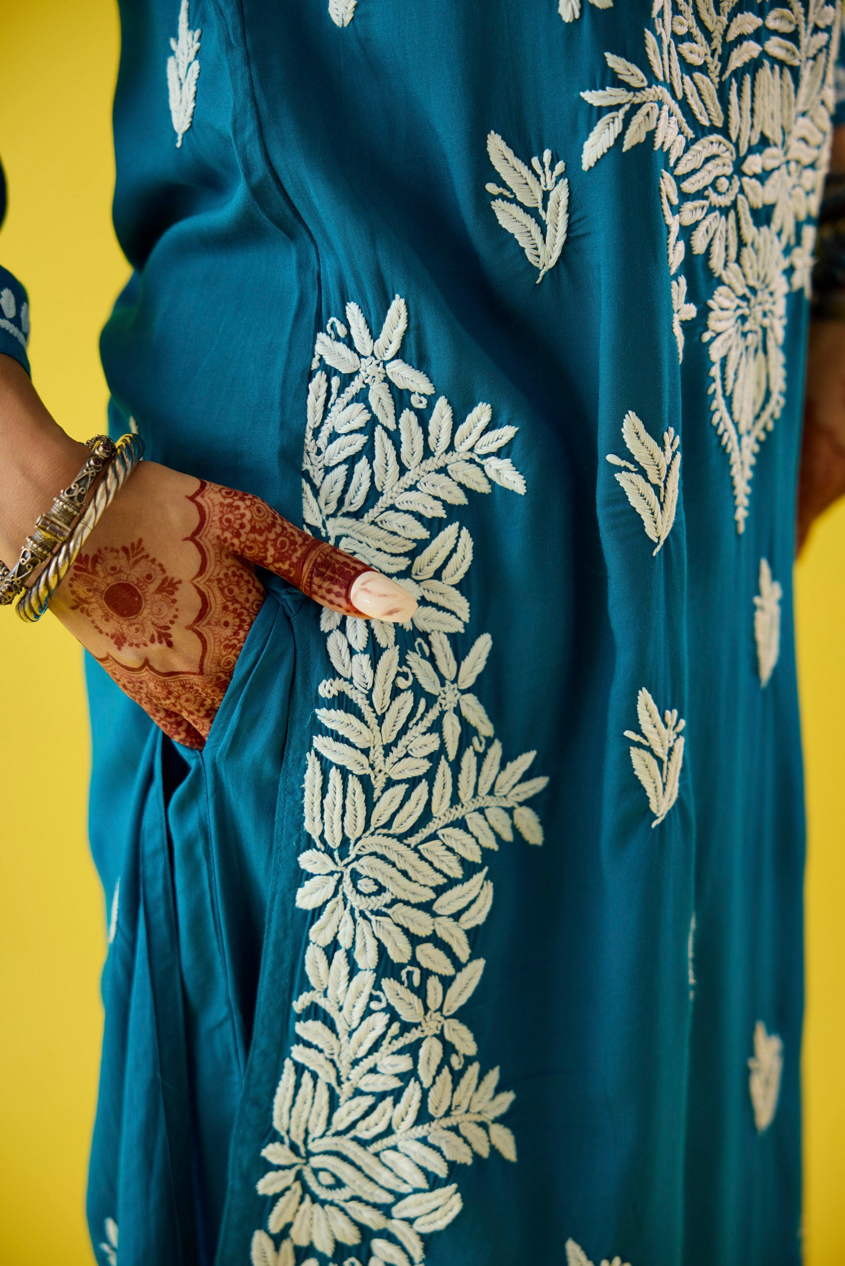 Aanya Blue Modal Hand Embroidered Chikankari Kurta & Pant Set
