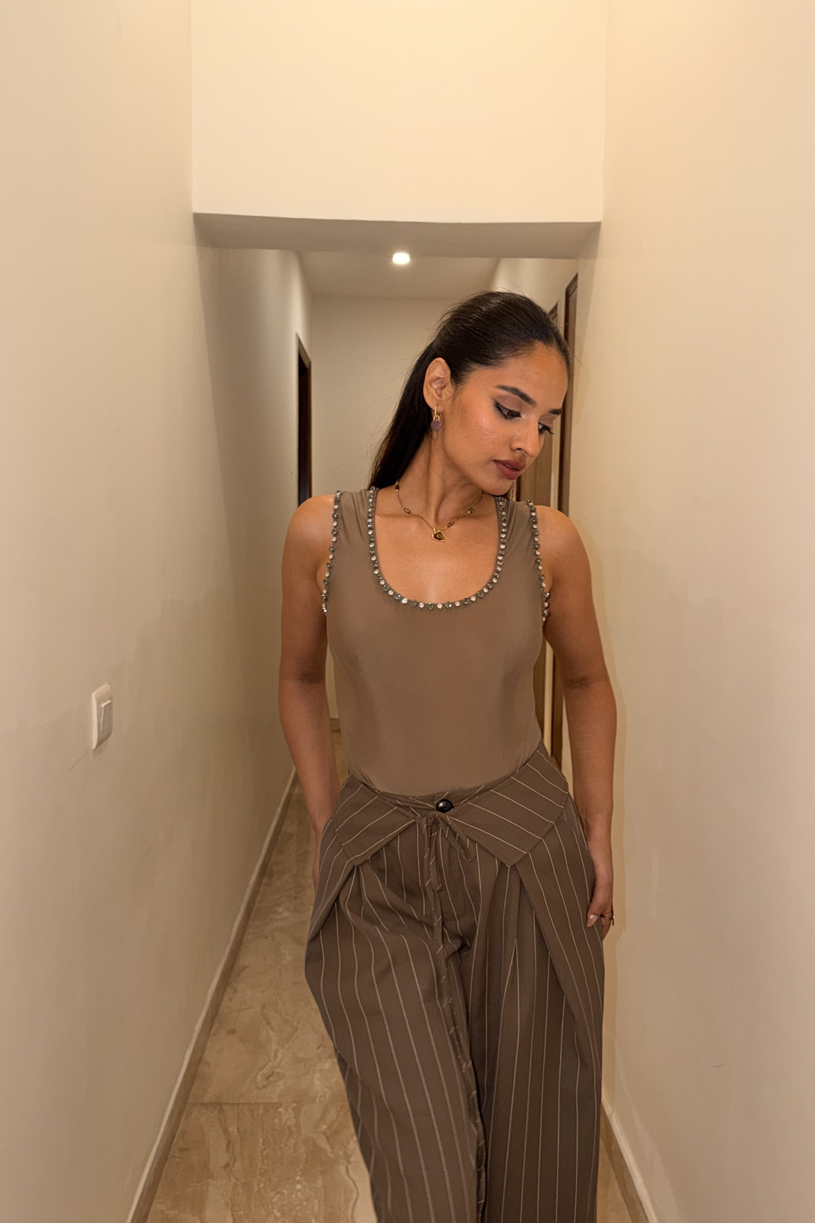 Cape Town Grey Hand Embellished Bodysuit