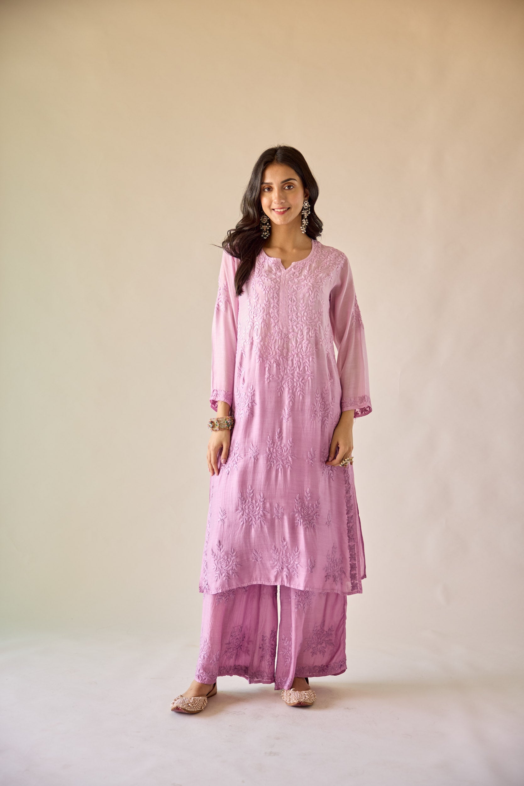 Zarina Lilac Ombre Modal Hand Embroidered Chikankari Kurta & Pant Set