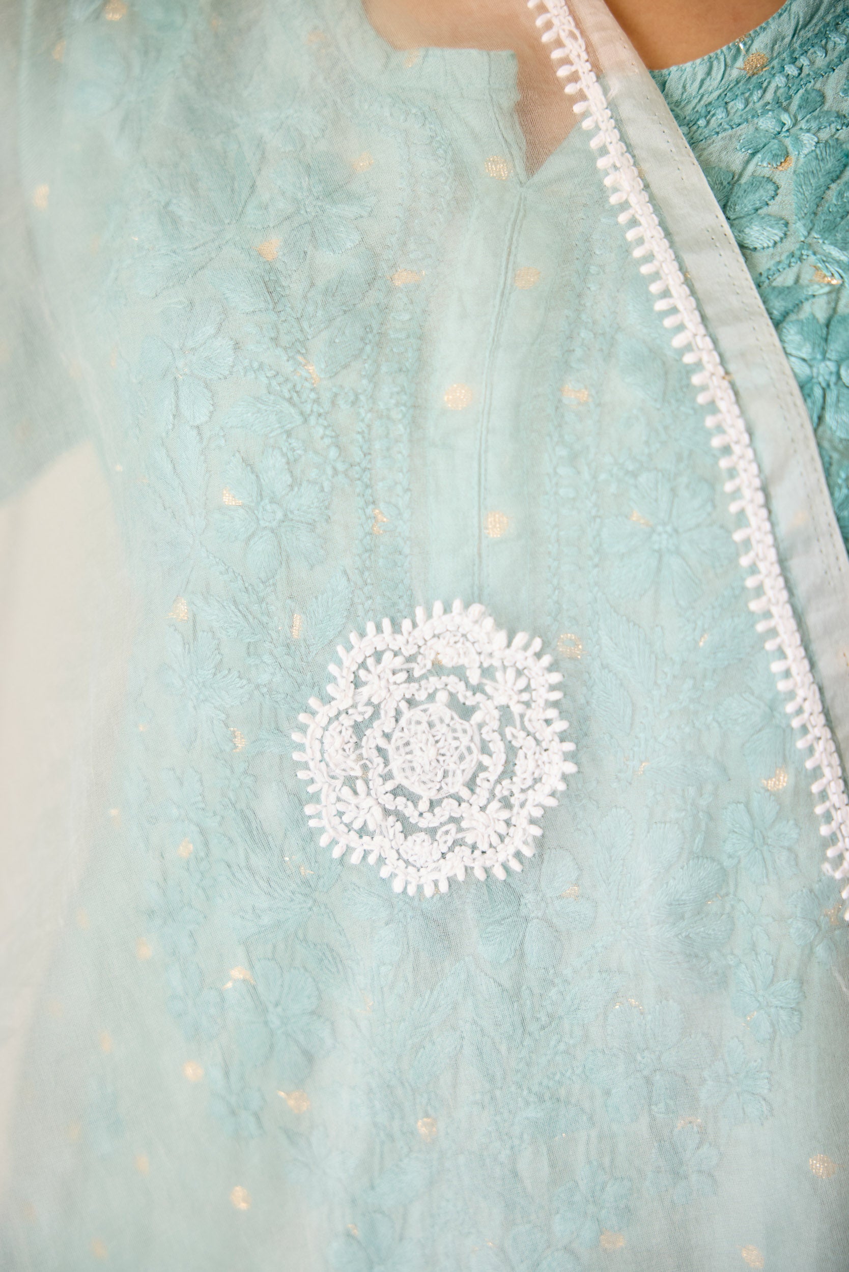 Phool White Organza Hand Embroidered Chikankari Dupatta
