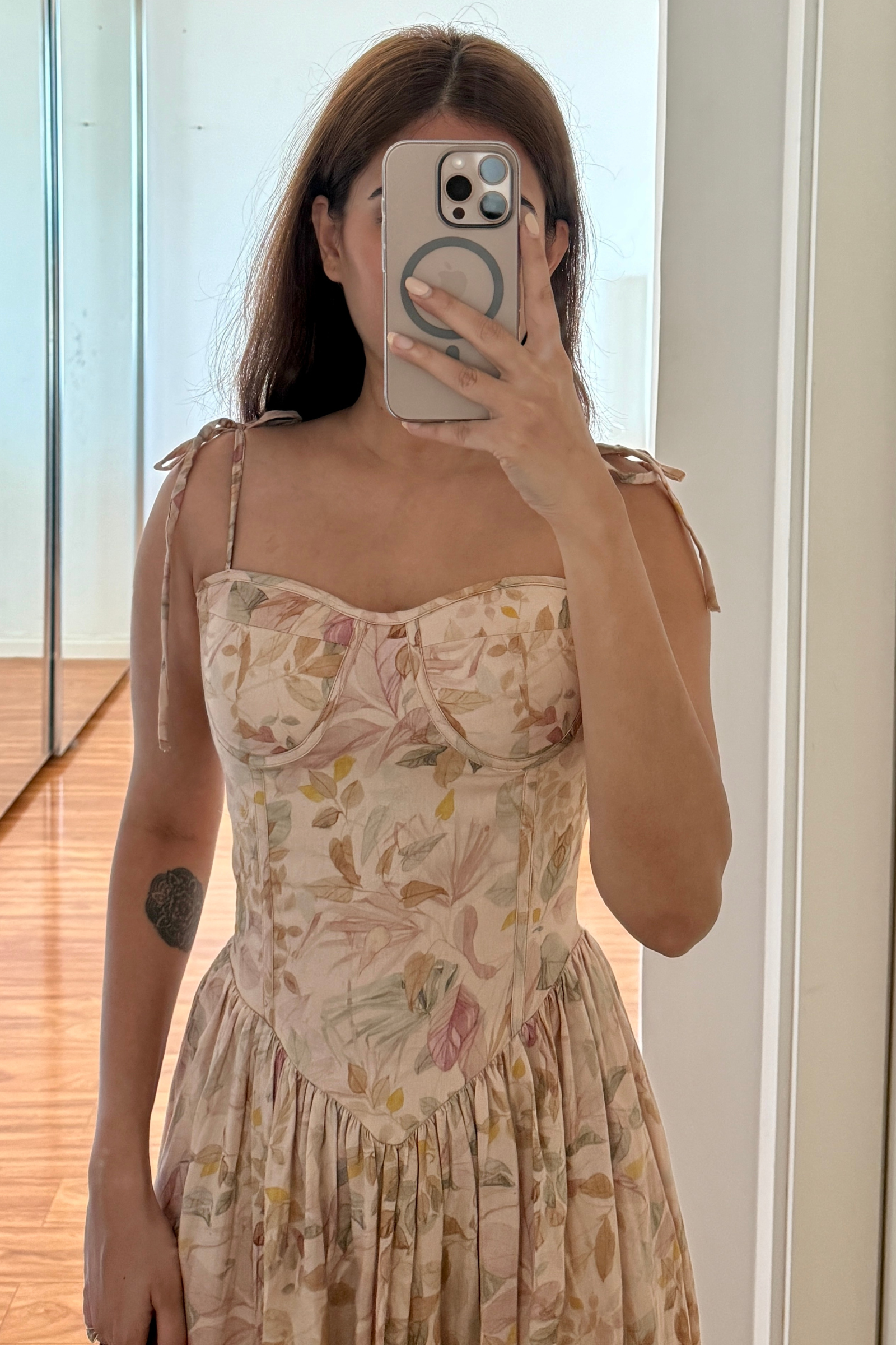 Demi Cream Floral Corset Midi Dress
