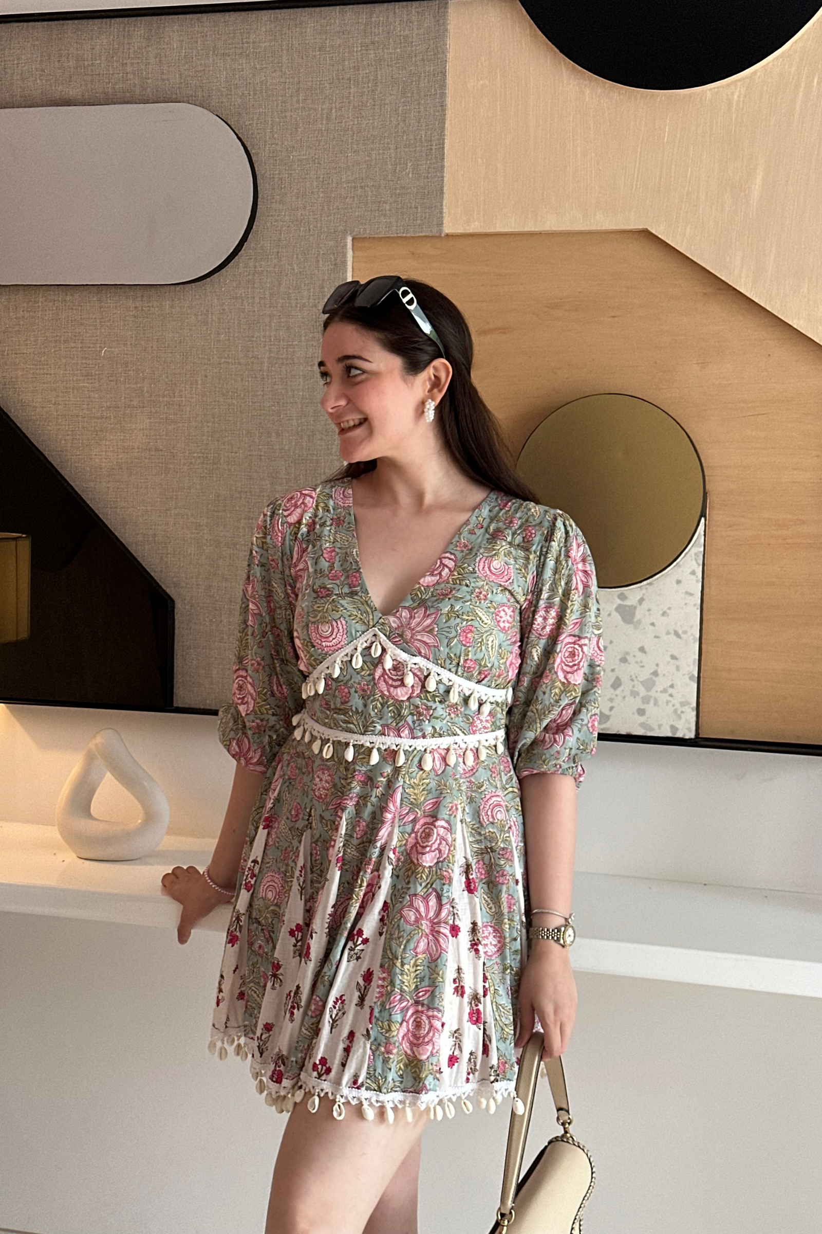 Diaz Pastel Green Printed Cotton Dress
