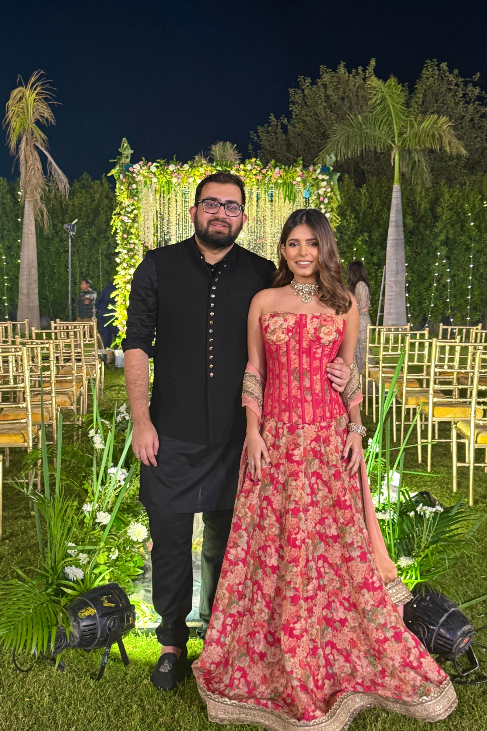 Iktida Scarlett & Bronze Corset Tissue Lehenga Set