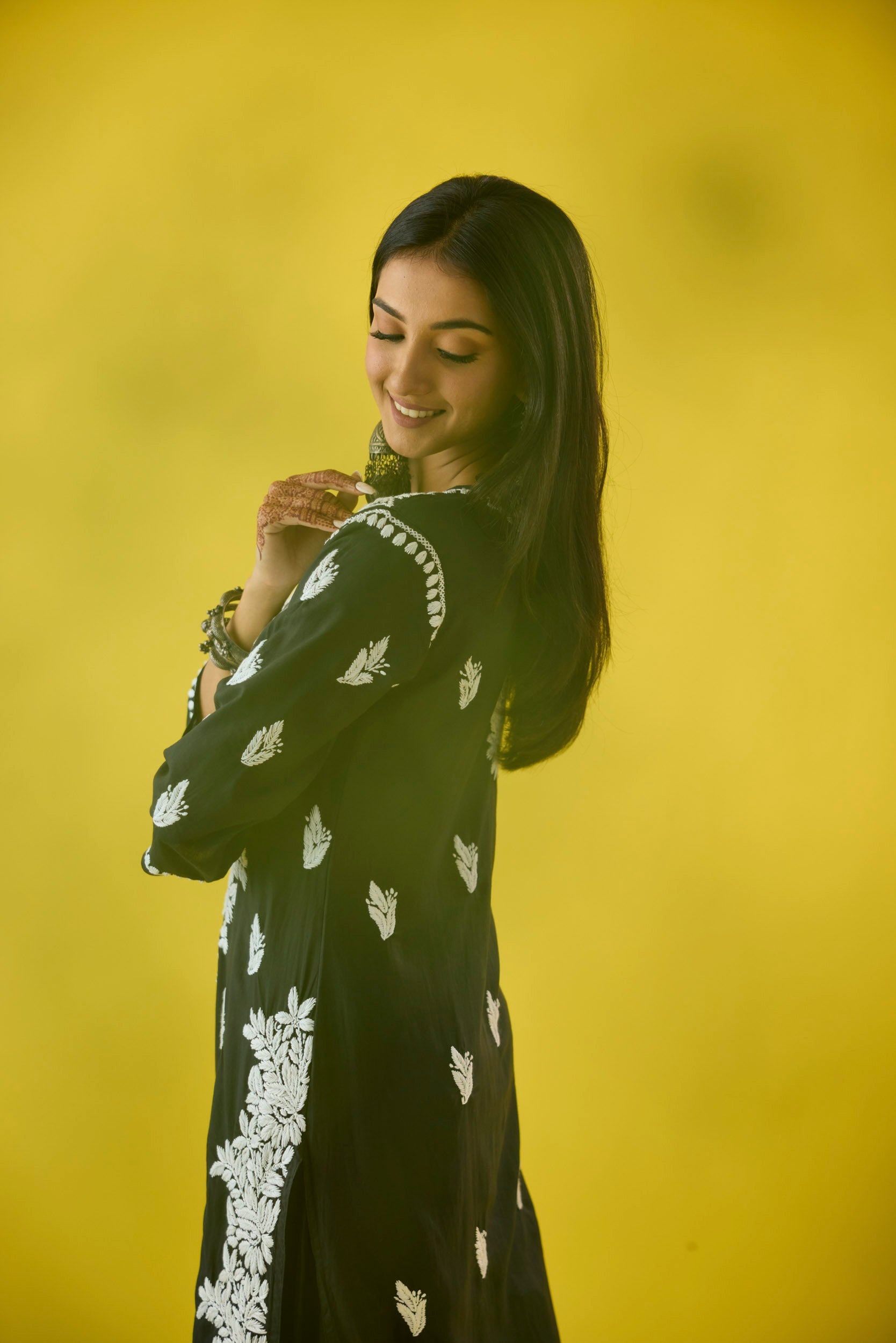 Raima Black Modal Hand Embroidered Chikankari Kurta & Pant Set