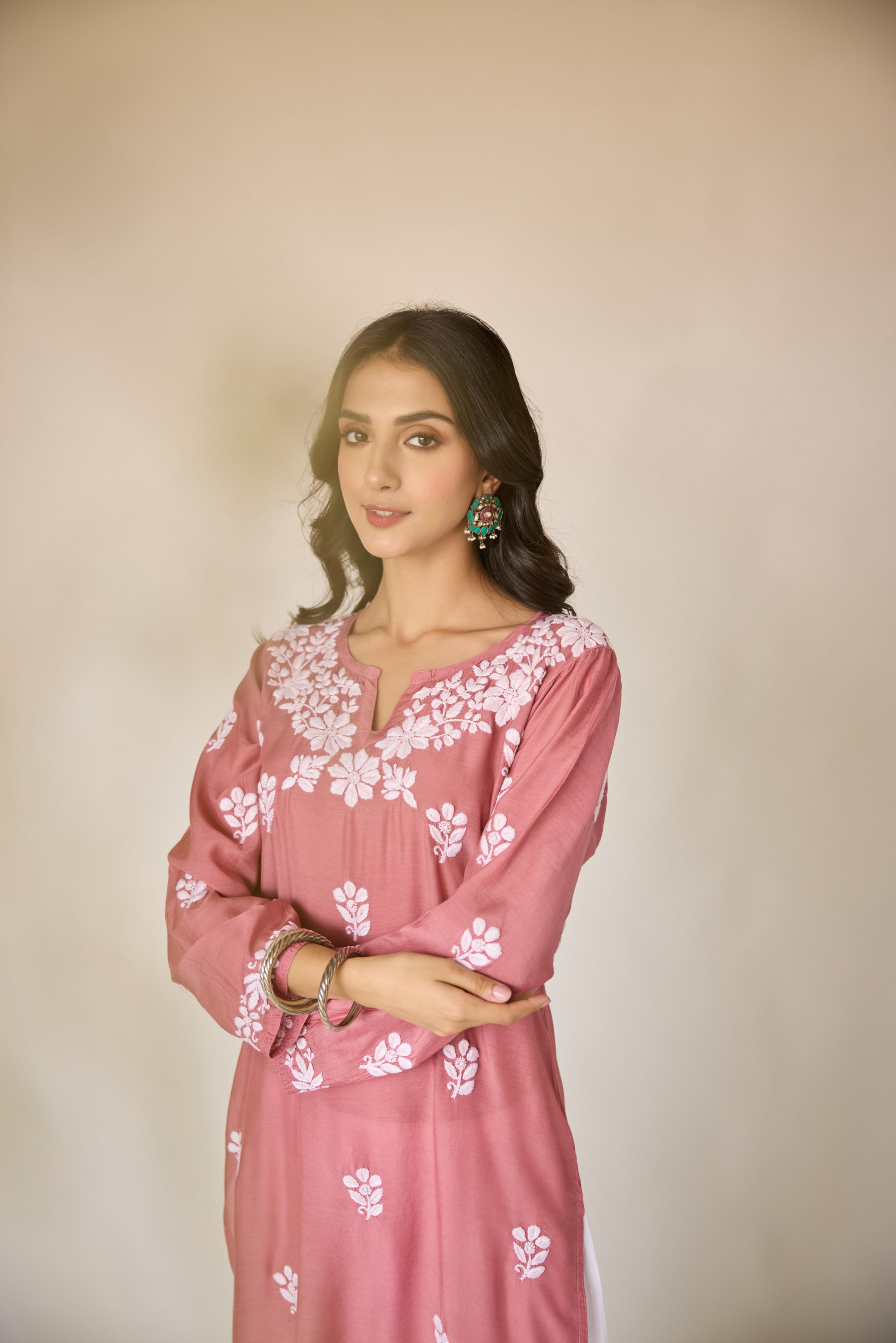 Mehjabeen Pink Muslin Hand Embroidered Chikankari Kurta