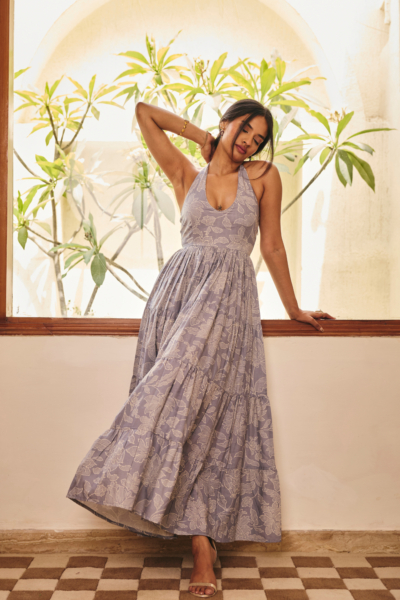 Jodhpur Blue Halter Maxi Dress