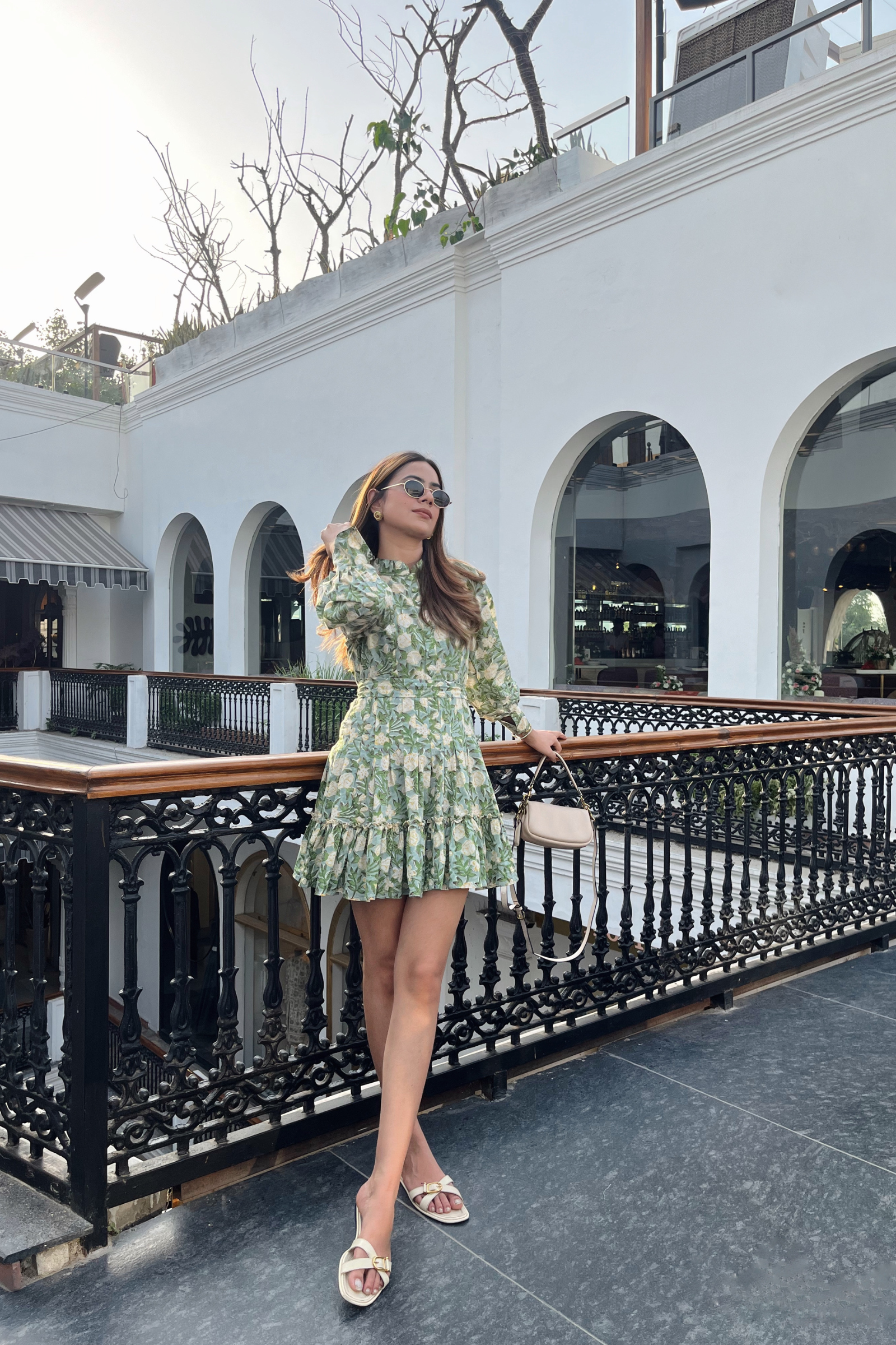 Cowper Green & Yellow Printed Cotton Collared Dress
