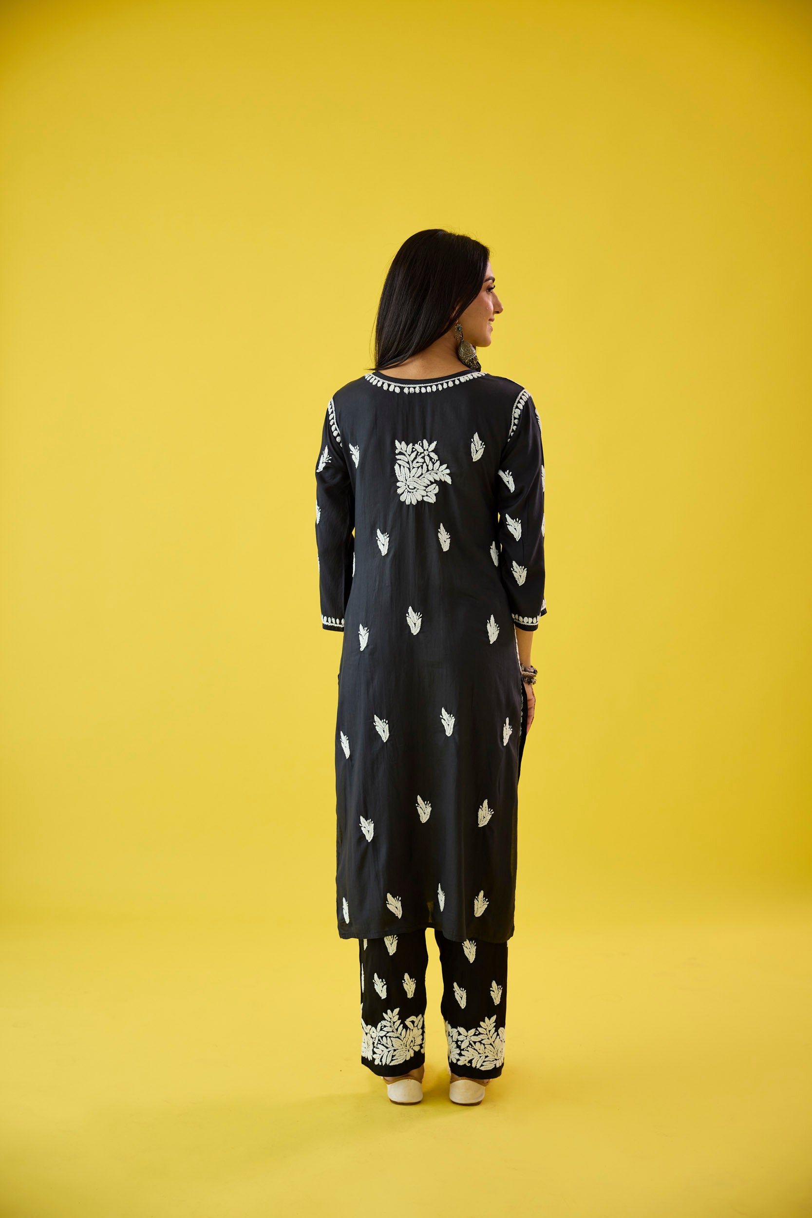 Raima Black Modal Hand Embroidered Chikankari Kurta & Pant Set