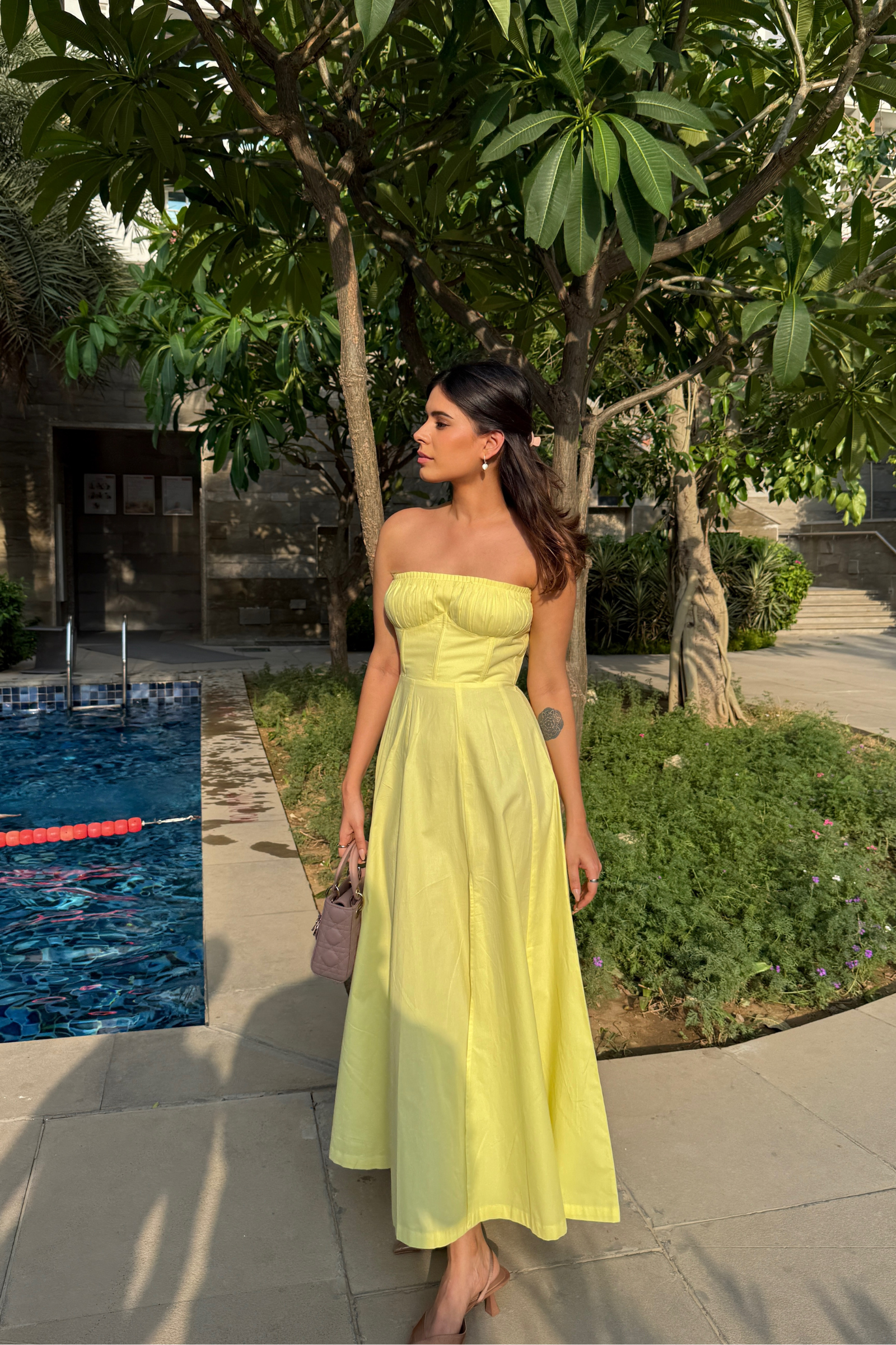Sorrento Lemon Yellow Corset Tube Midi Dress