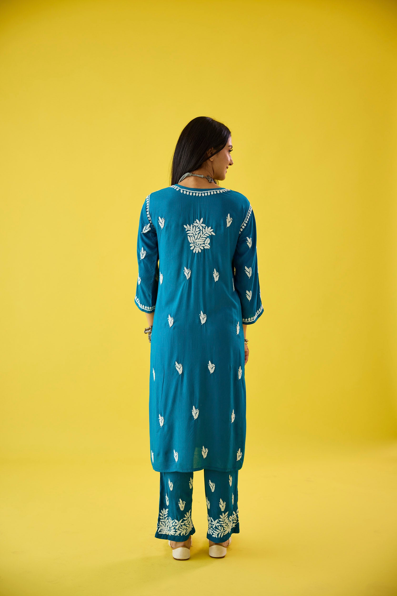 Aanya Blue Modal Hand Embroidered Chikankari Kurta & Pant Set