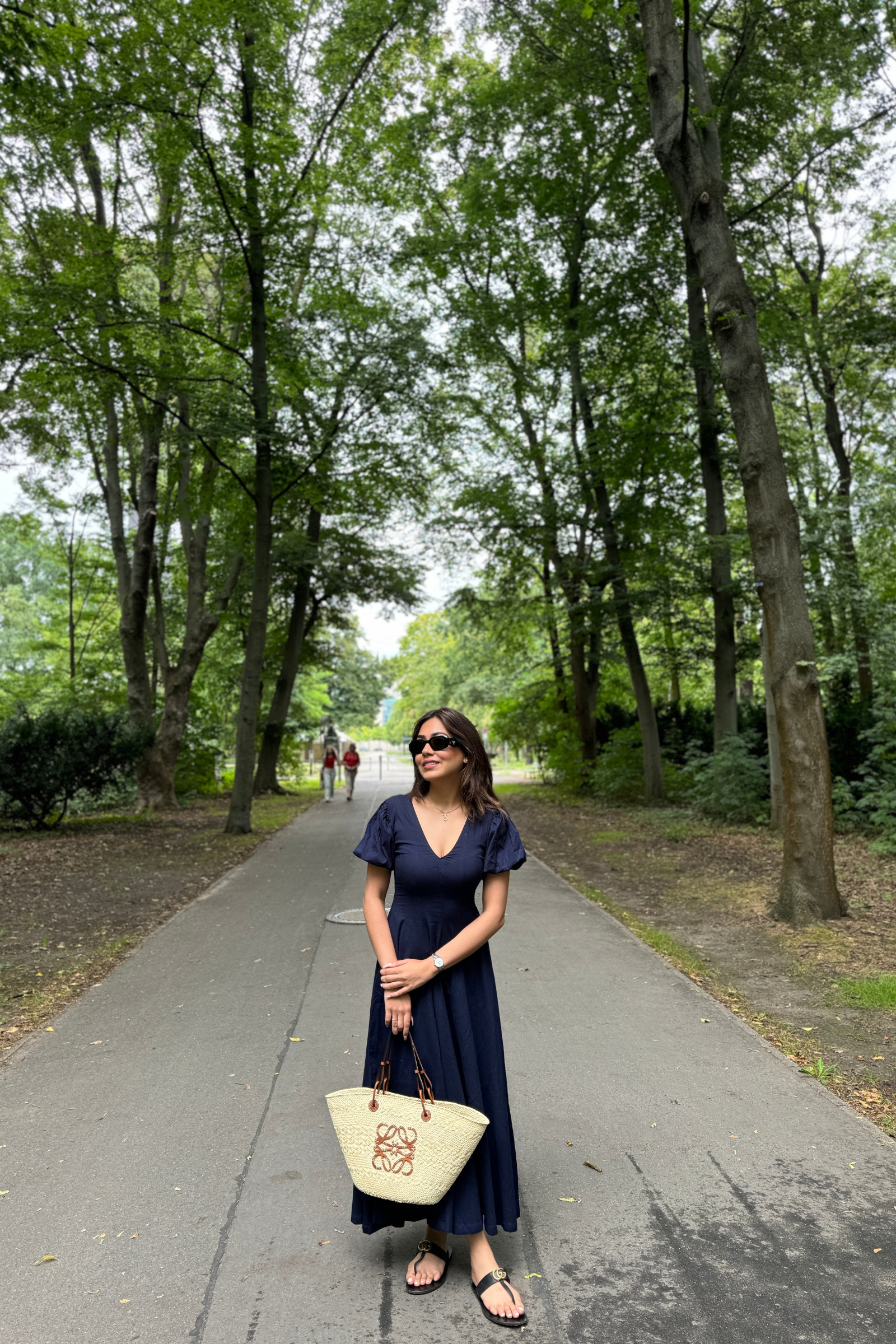 Brezza Navy Blue V-Neck Maxi Dress