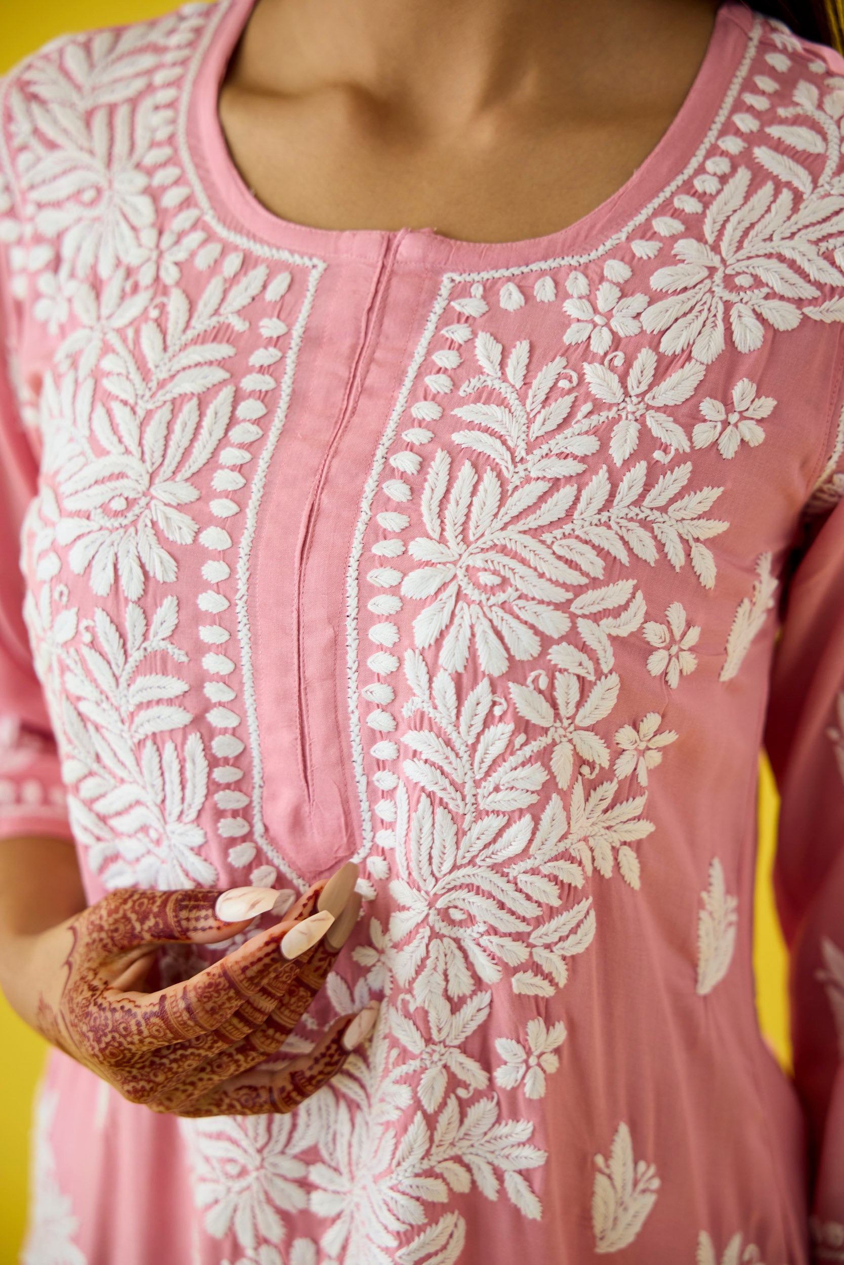 Mehtap Baby Pink Modal Hand Embroidered Chikankari Kurta & Pant Set