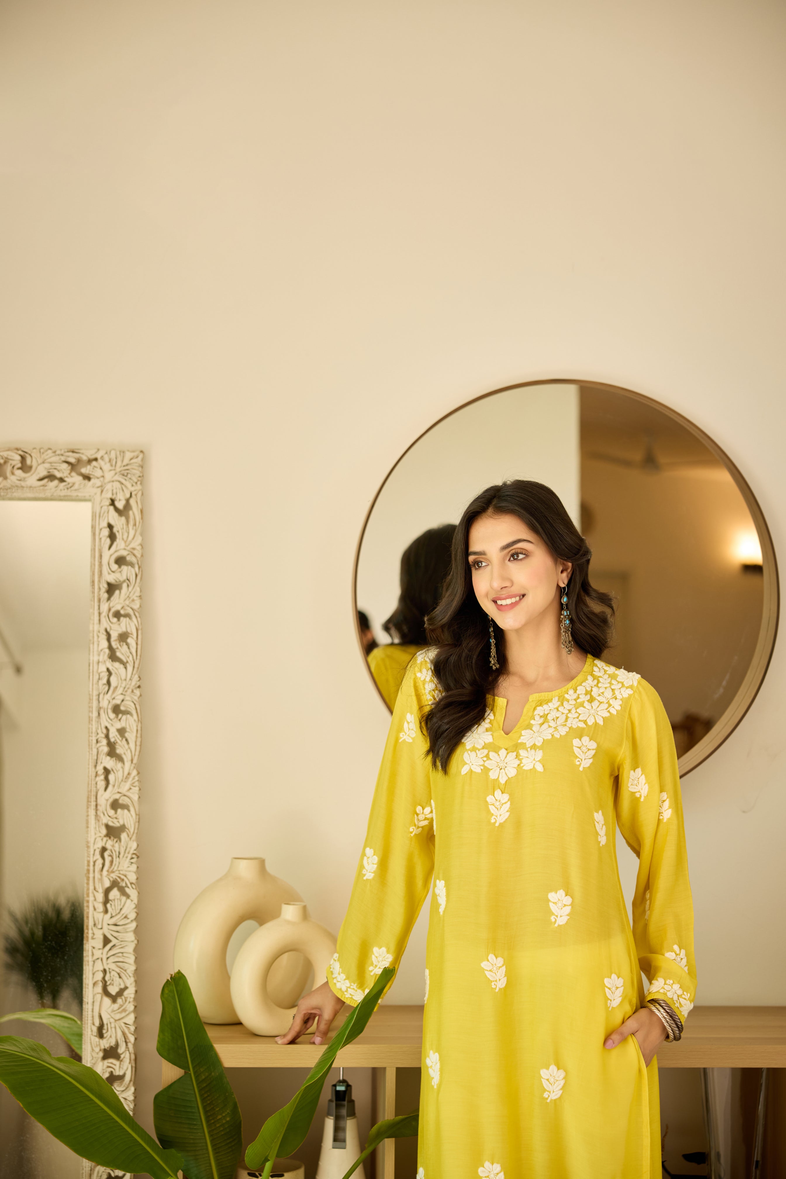 Sofiya Yellow Muslin Hand Embroidered Chikankari Kurta